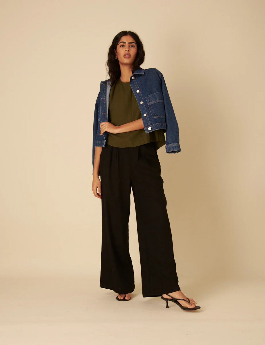 Green Linen-blend Swing Top - Image 4