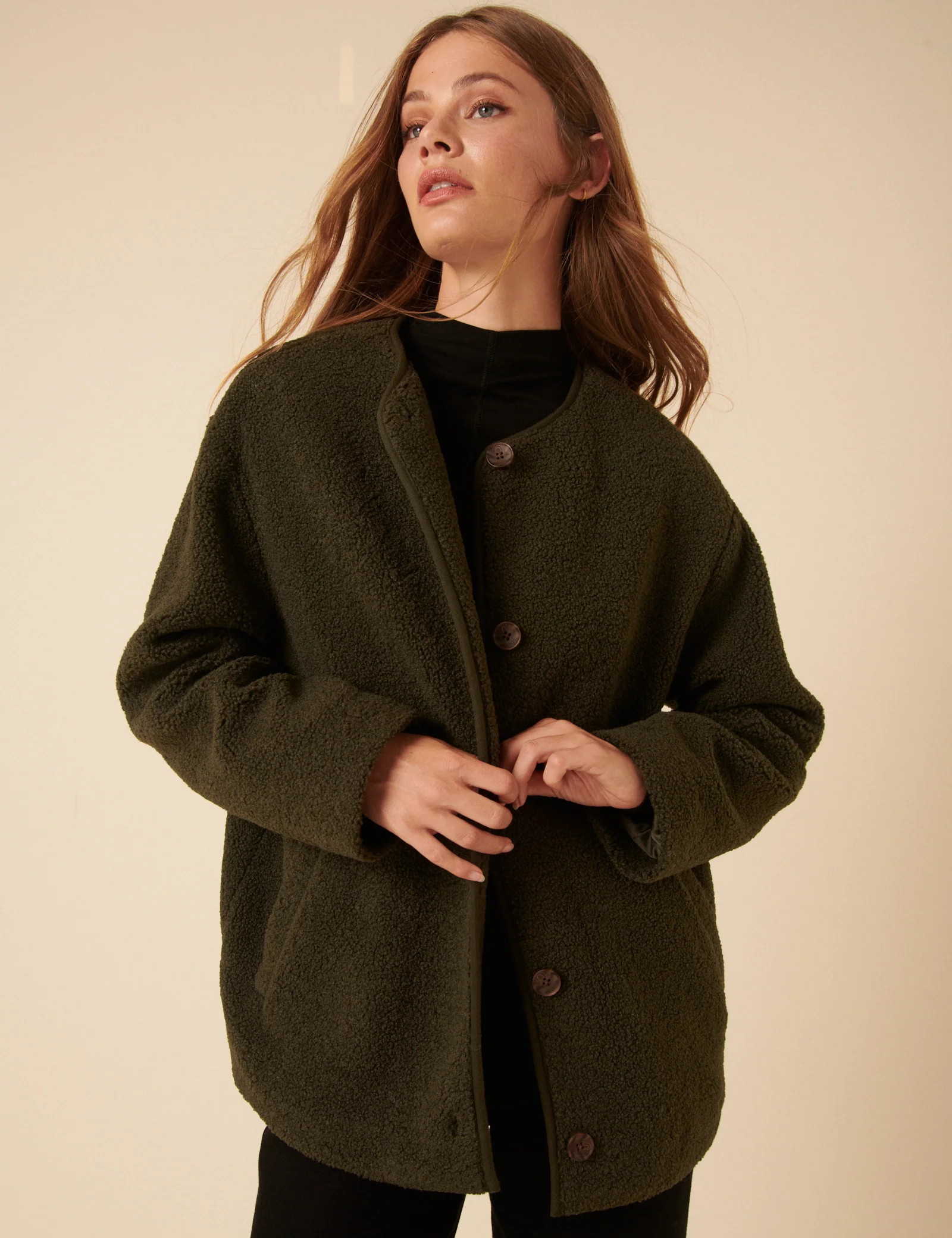 Green Long Sleeve Borg Jacket - Image 3
