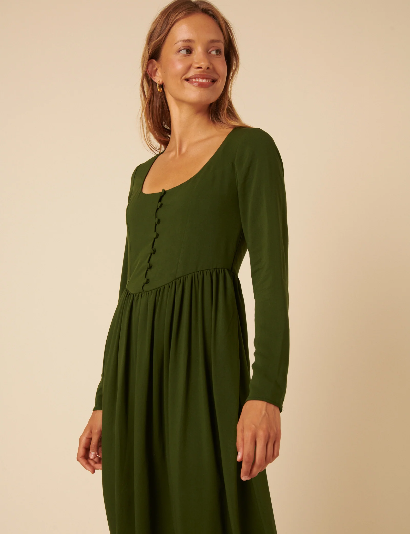 Green Long Sleeve Cora Midi Dress - Image 2