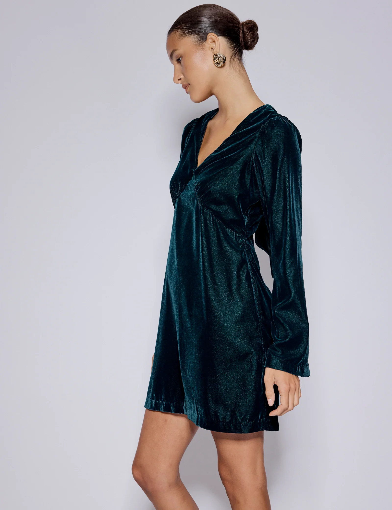 Green Long Sleeve Velvet Josie Mini Dress - Image 4