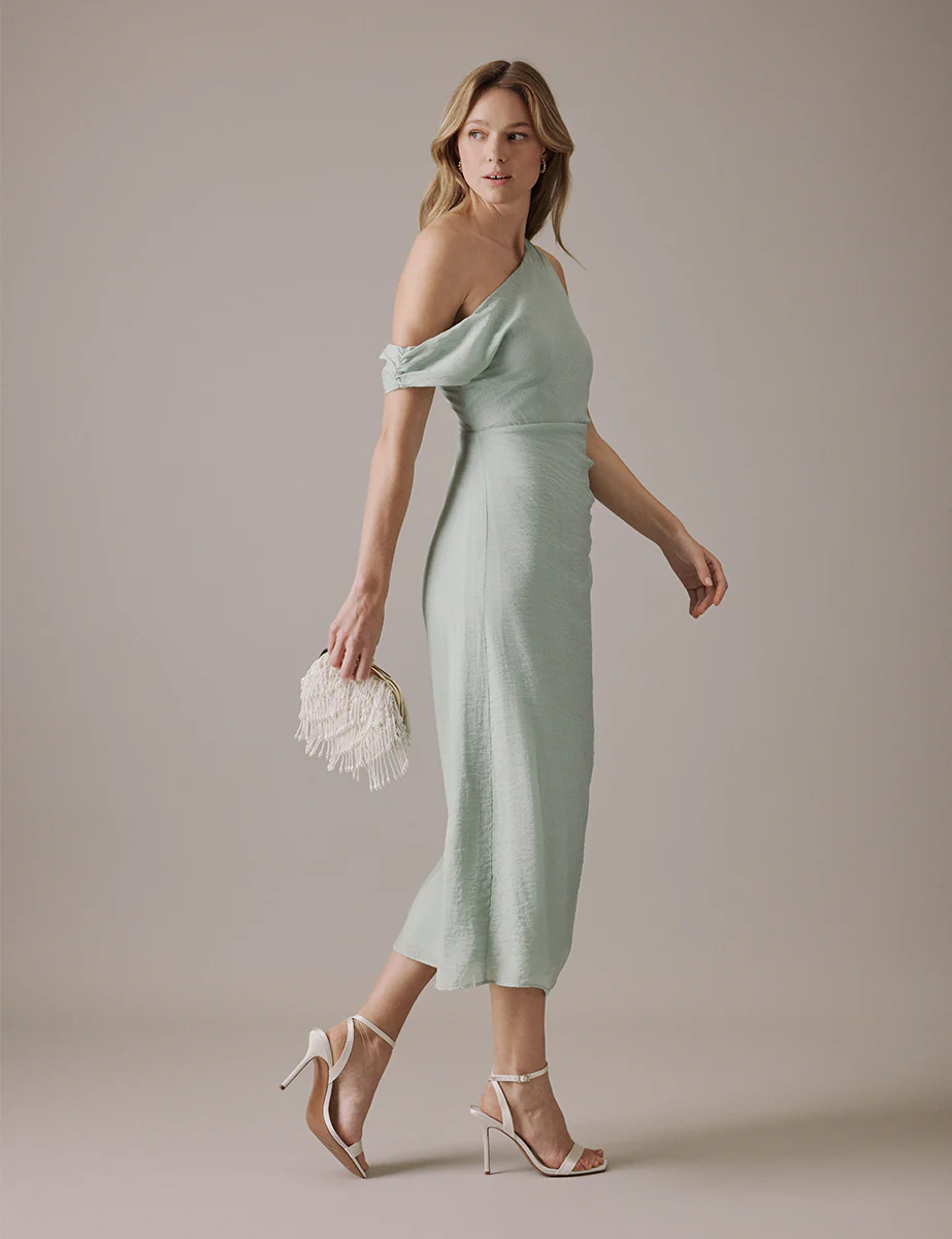Soft Green One Shoulder Midi Skylar Dress - Image 3