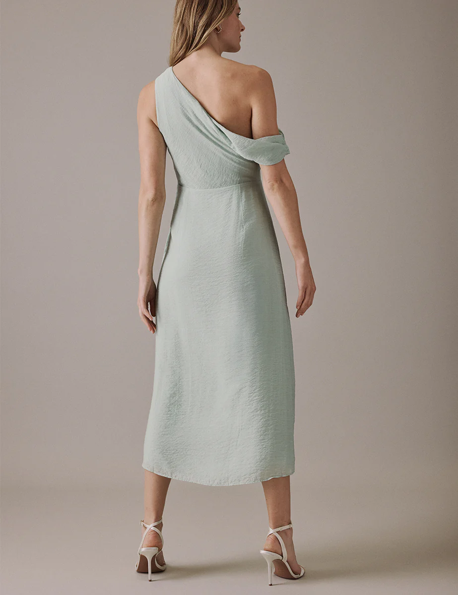 Soft Green One Shoulder Midi Skylar Dress - Image 4
