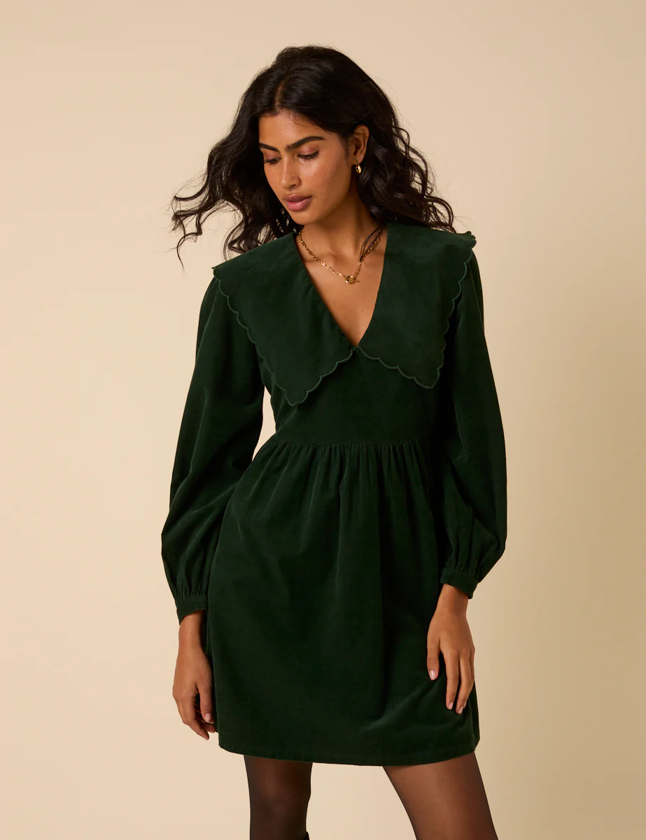 Green Peter Pan Collar Cord Cassis Mini Dress - Image 4