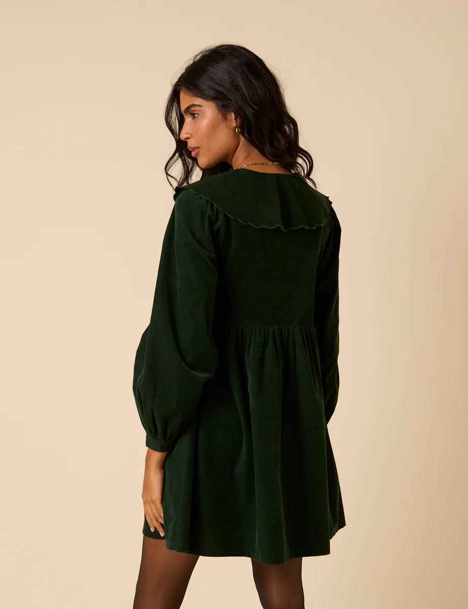 Green Peter Pan Collar Cord Cassis Mini Dress - Image 5