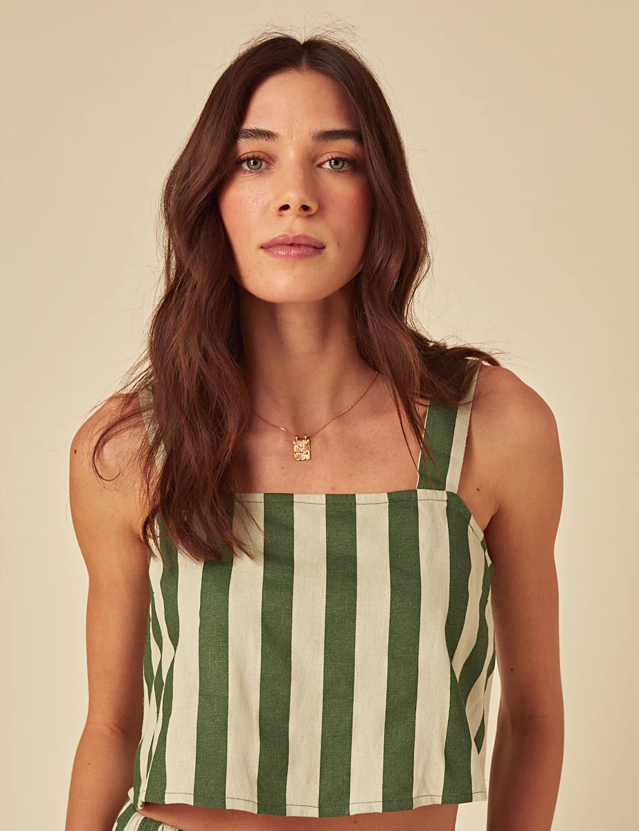 Green Striped Linen-blend Swing Top - Image 4