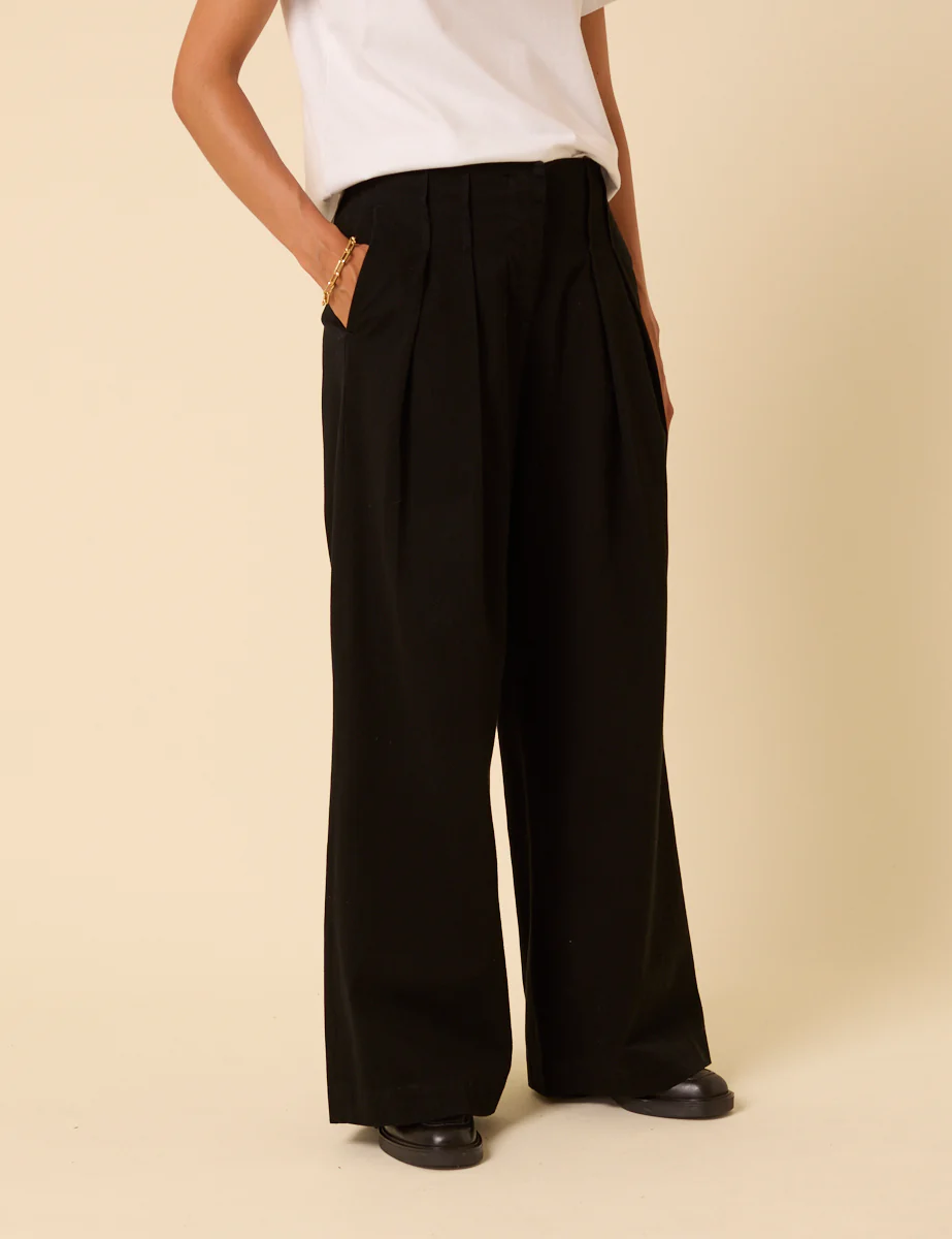 Black Pleated High-Waisted Trousers - Image 2