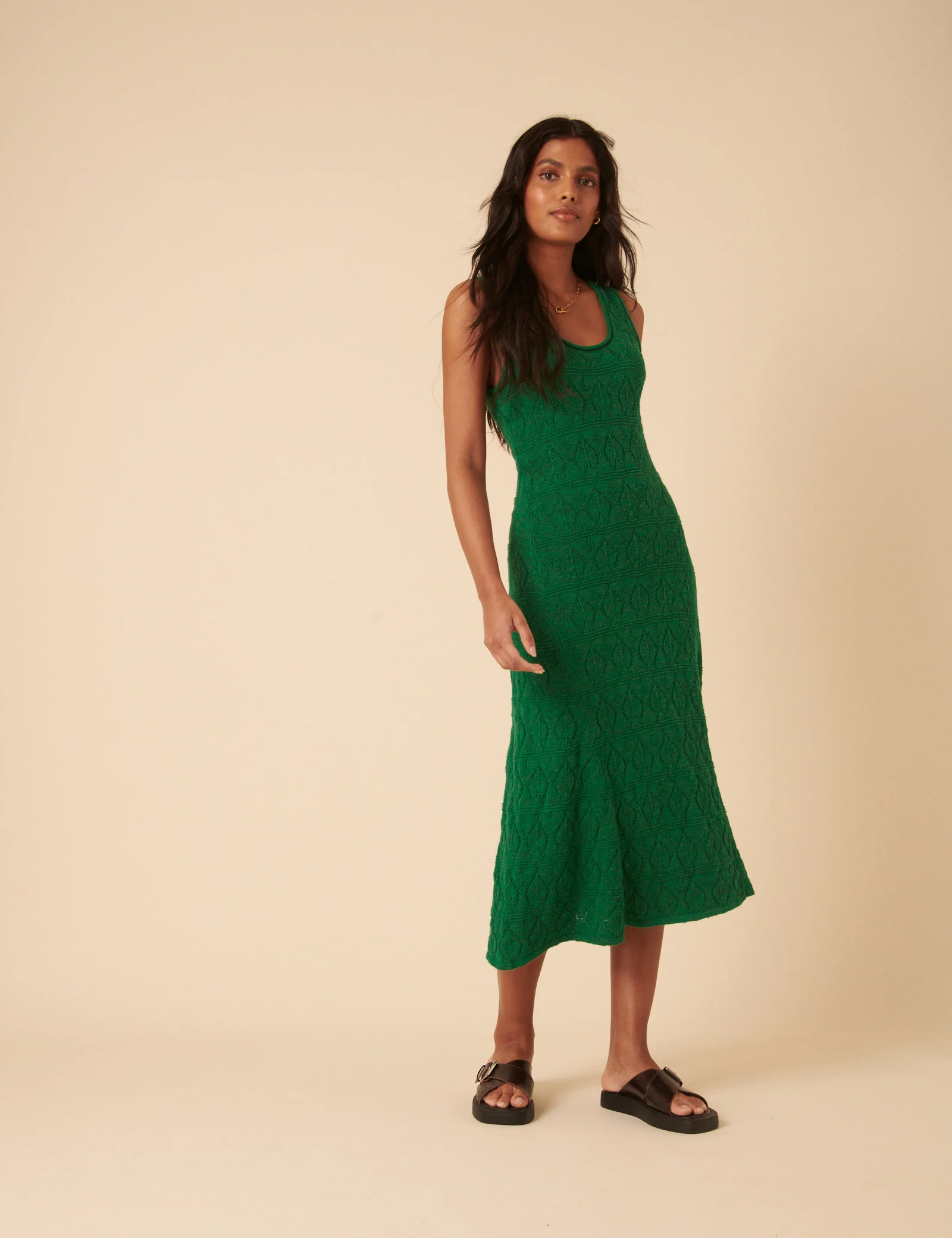 Green Pointelle Knitted Midi Dress - Image 4