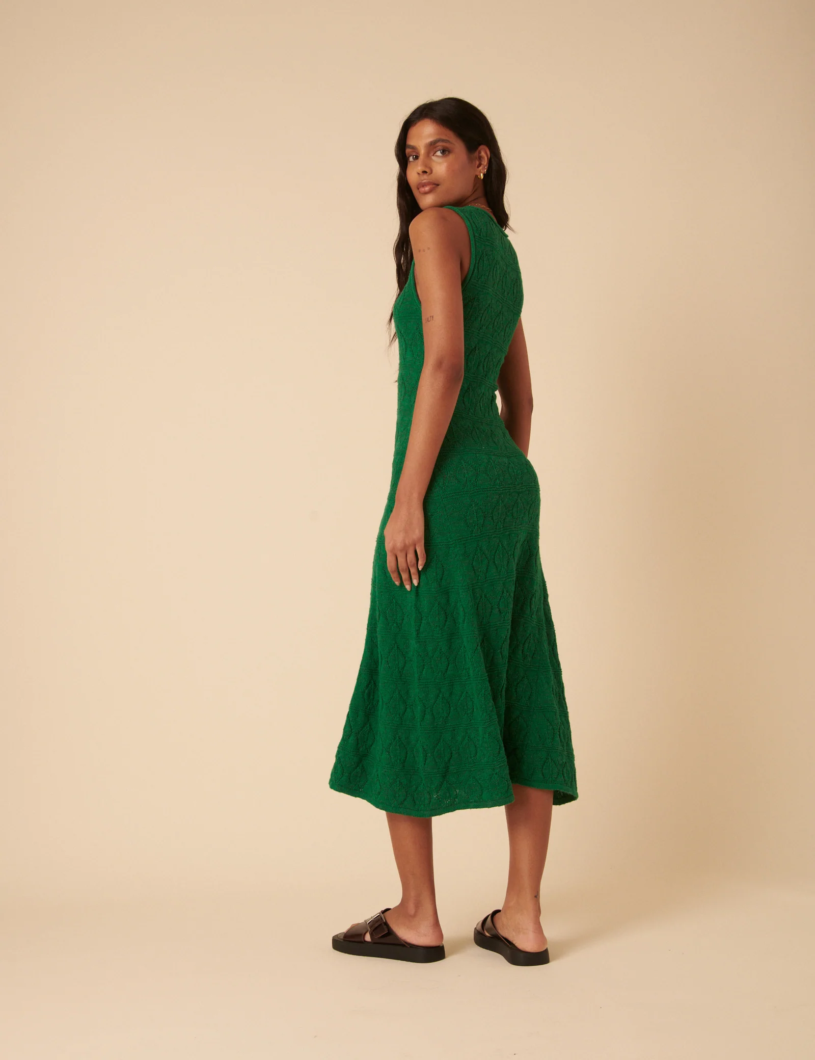 Green Pointelle Knitted Midi Dress - Image 5