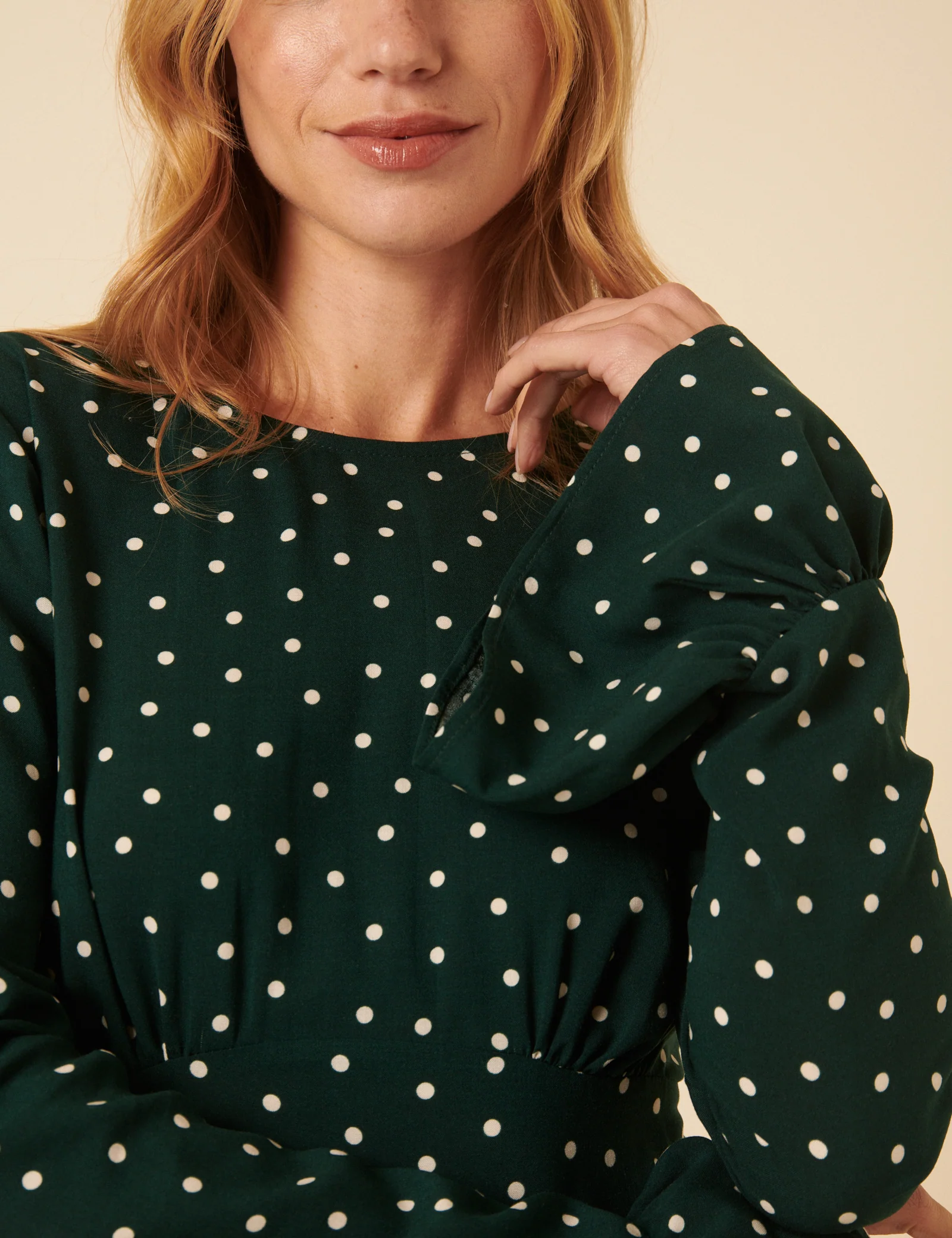 Green Polka Dot Flute Sleeve Mini Dress - Image 4