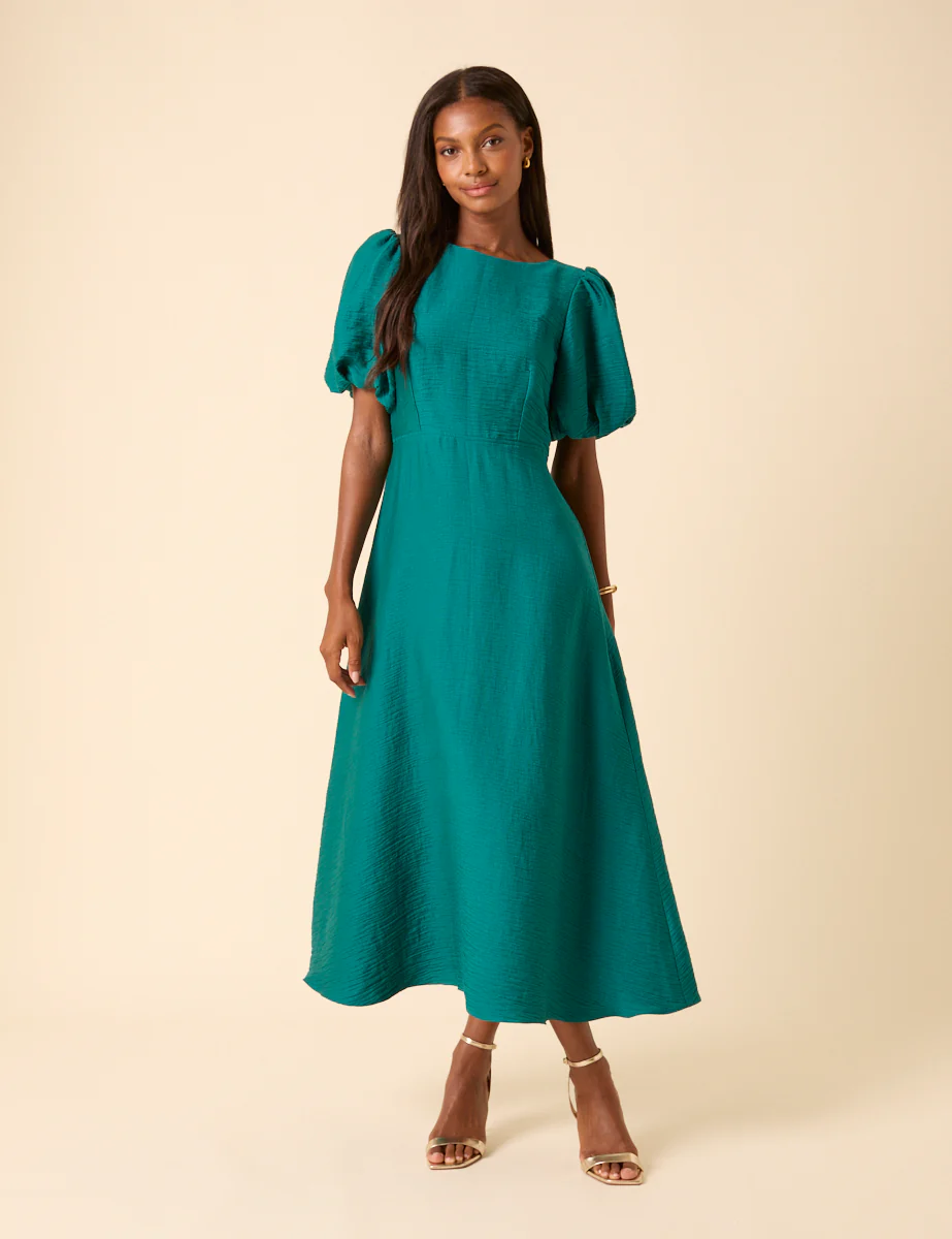Green Puff Sleeve Zola Midi Dress - Image 3