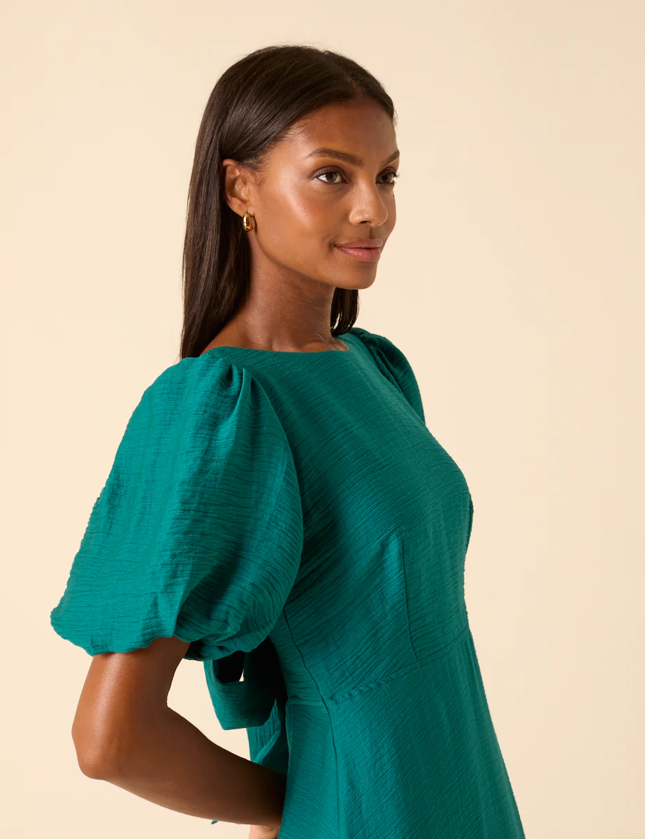 Green Puff Sleeve Zola Midi Dress - Image 6