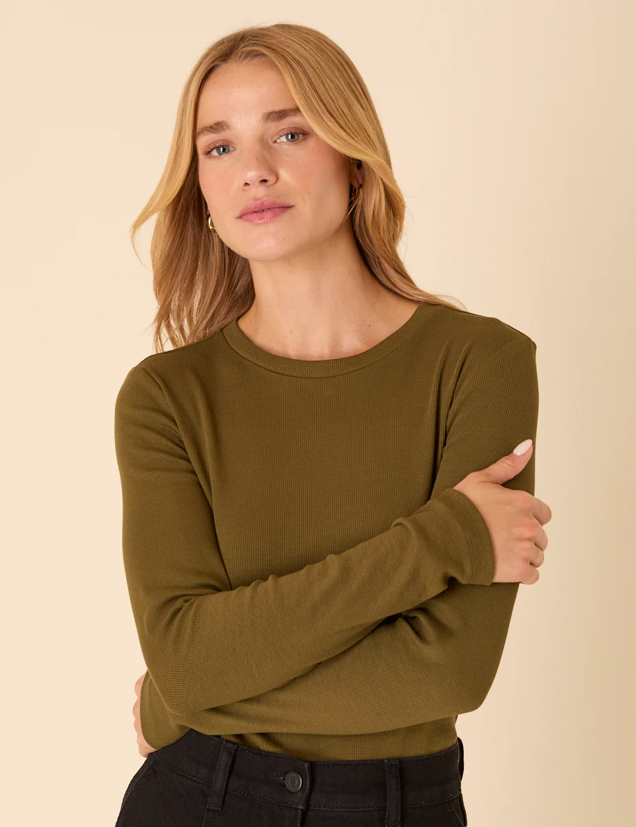 Green Ribbed Long Sleeve Jersey Top - Image 4