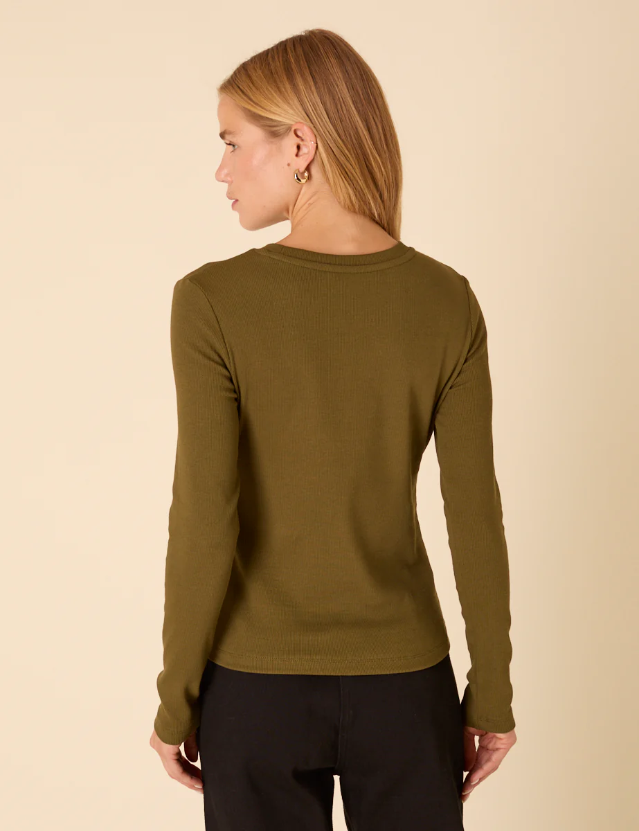 Green Ribbed Long Sleeve Jersey Top - Image 5