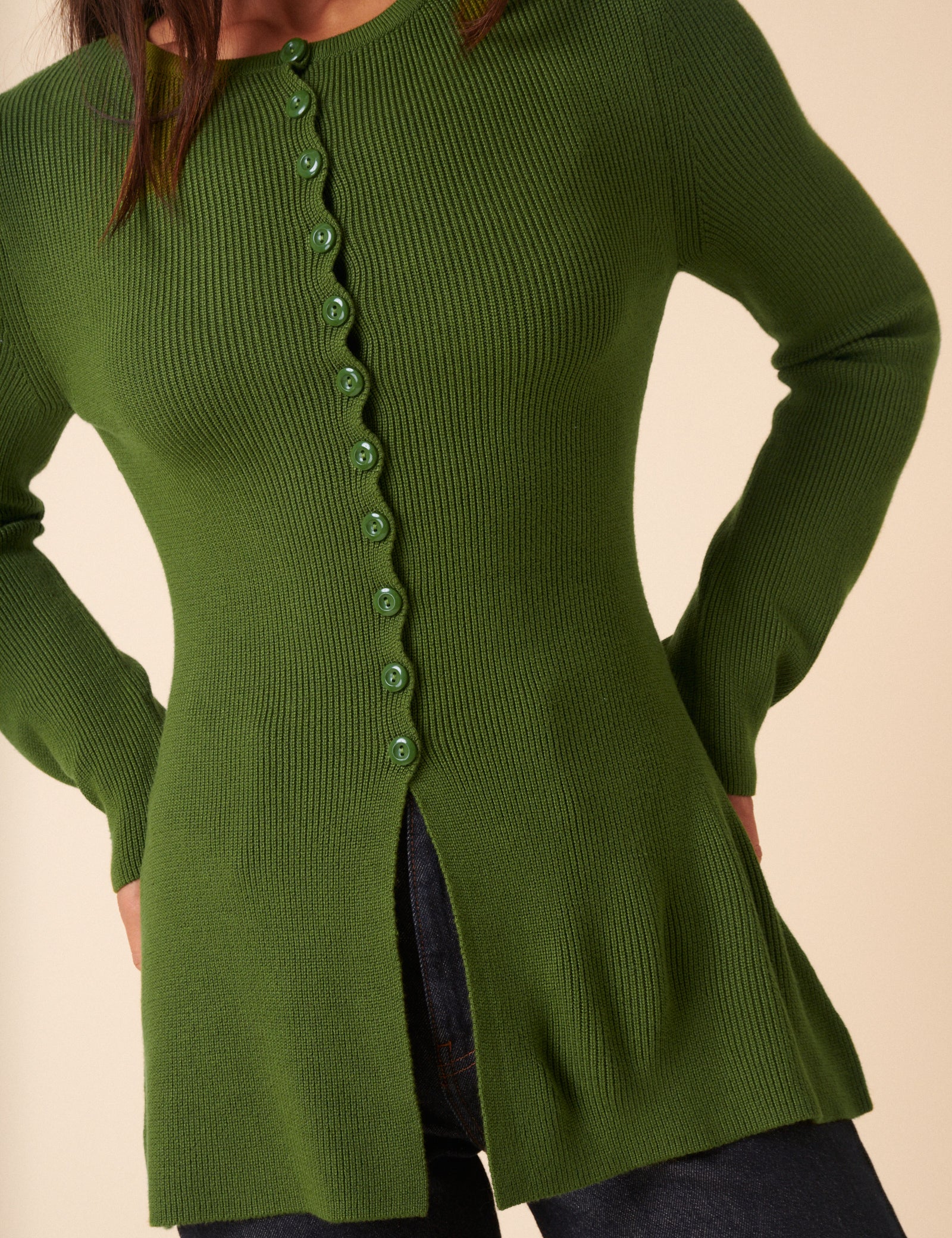 Green Ribbed Longline Cardigan - Image 2