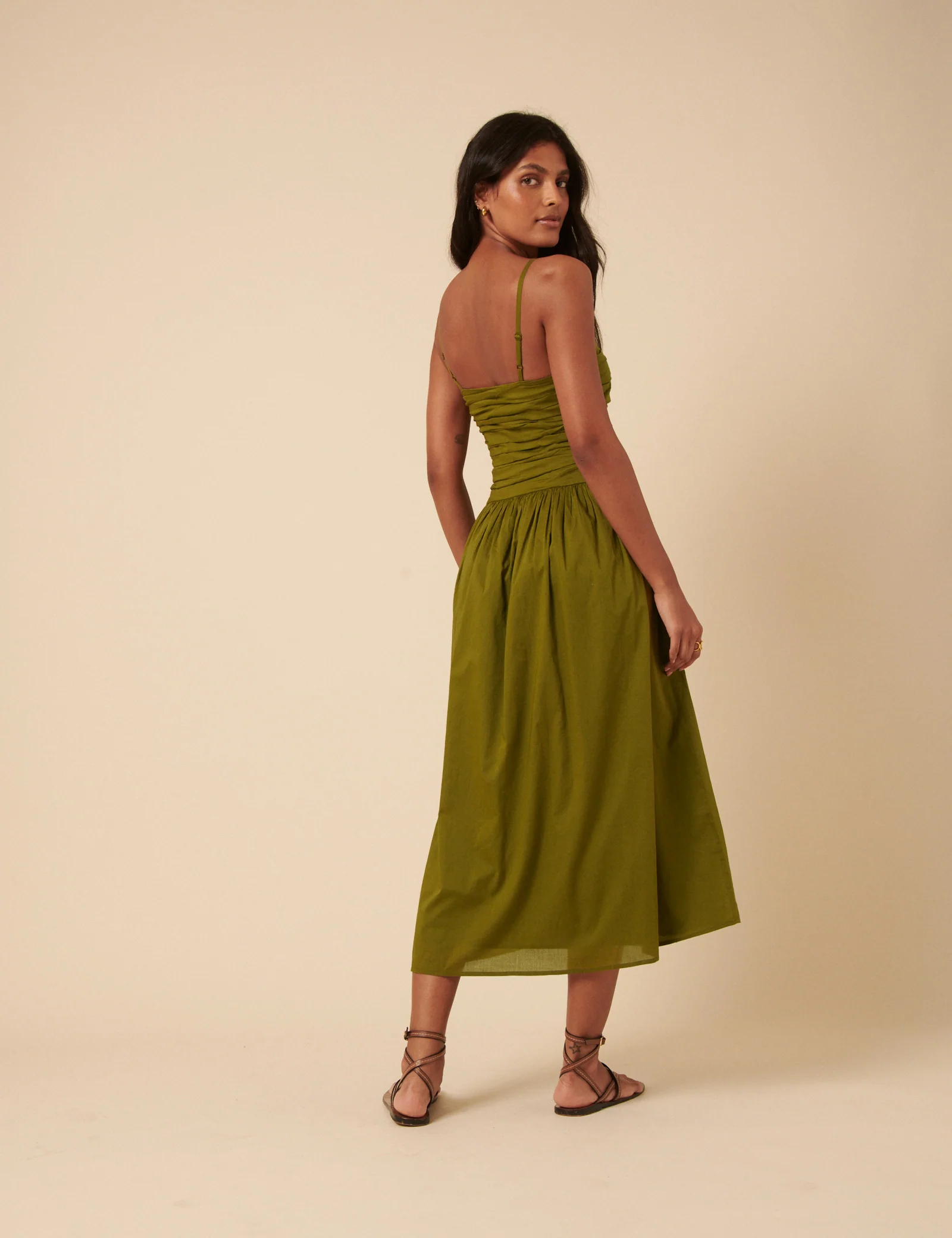 Green Ruched Talia Midi Dress - Image 4