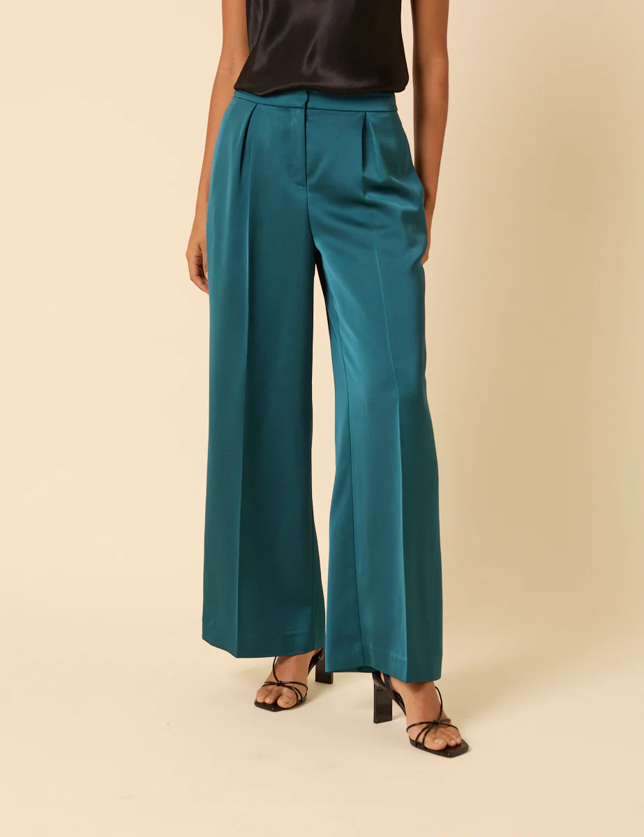 Turquoise Satin Tailored Trousers - Image 3