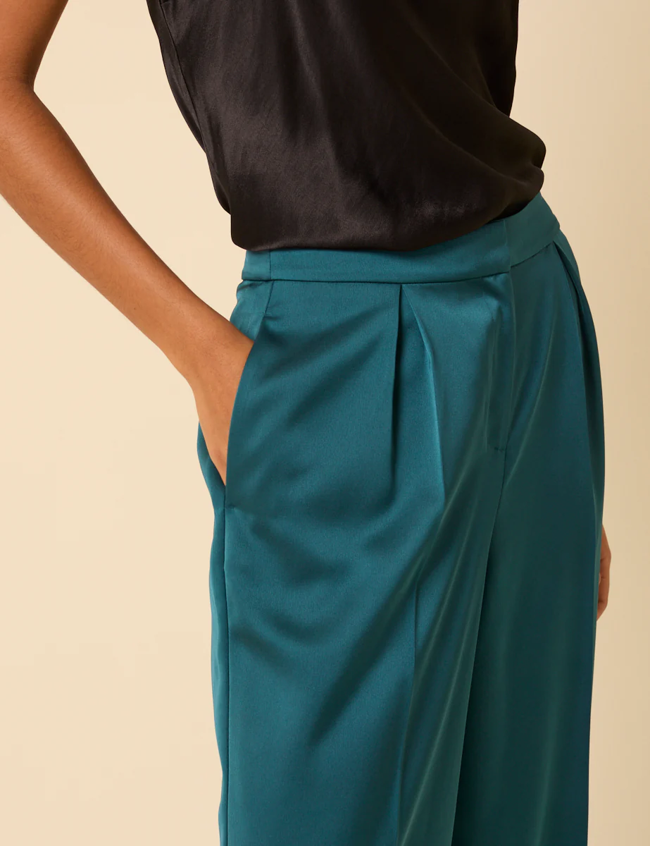 Turquoise Satin Tailored Trousers - Image 4