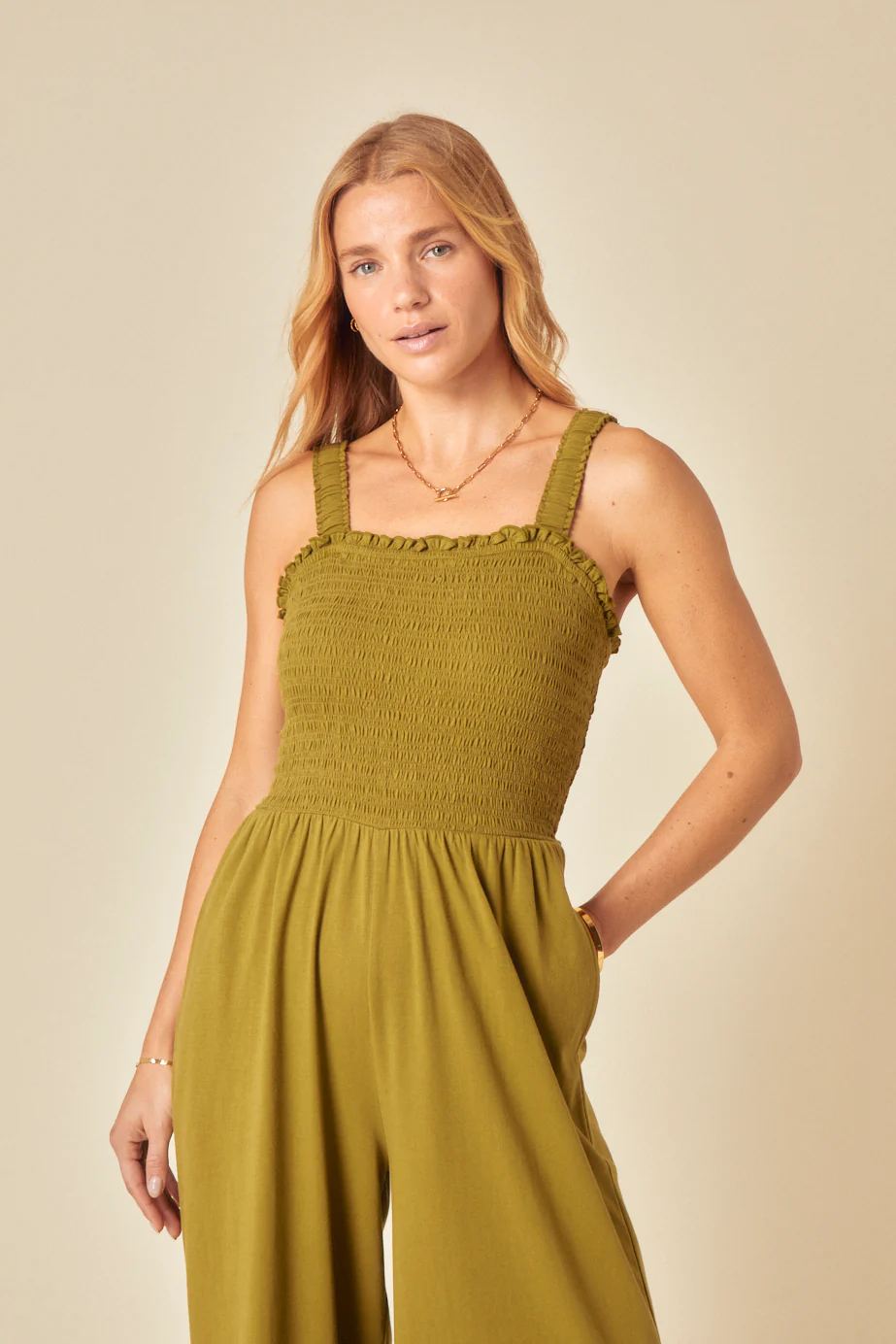 Green Shirred Jumpsuit - Image 3