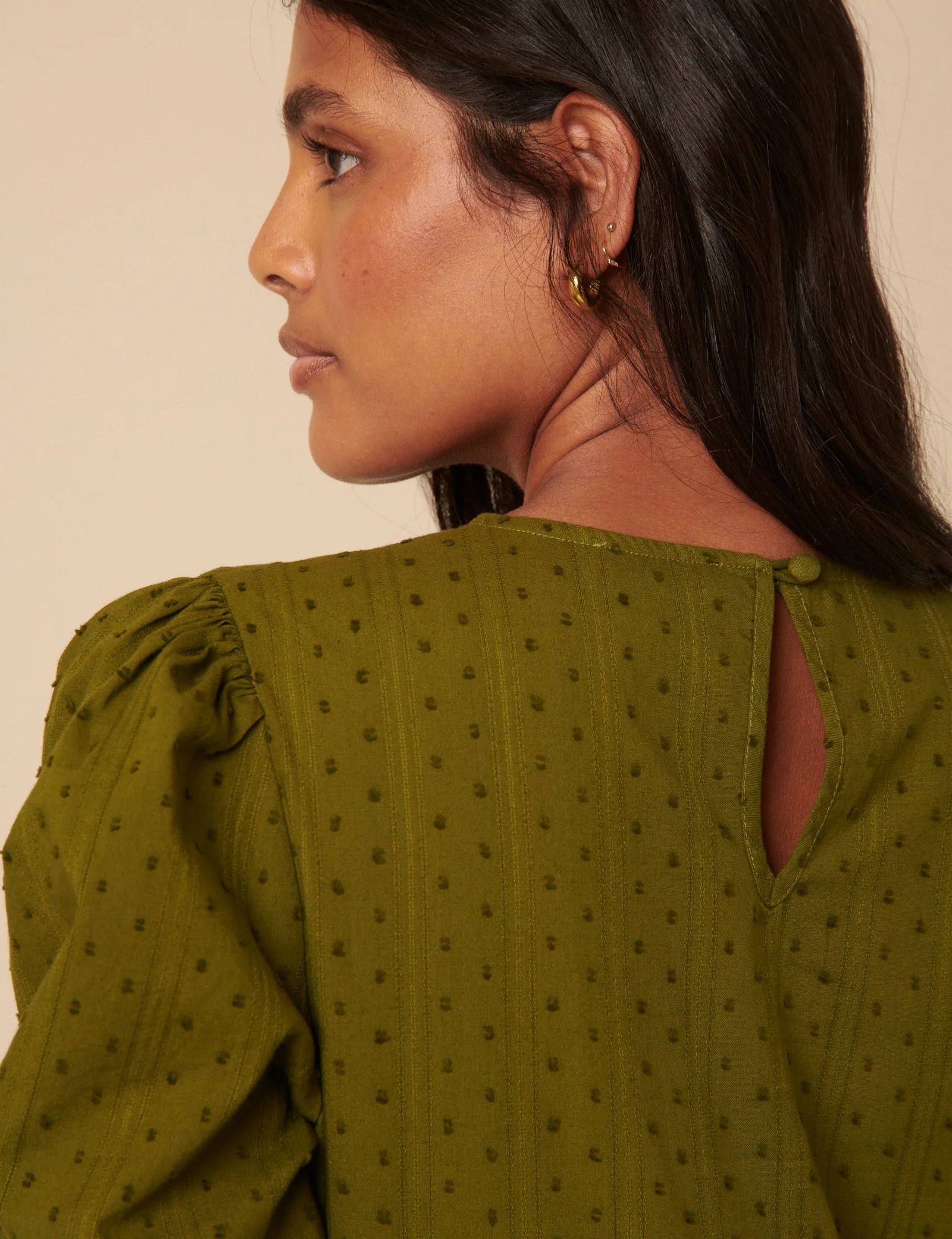 Green Spotty Puff Sleeve Betty Midi Dress - Image 4