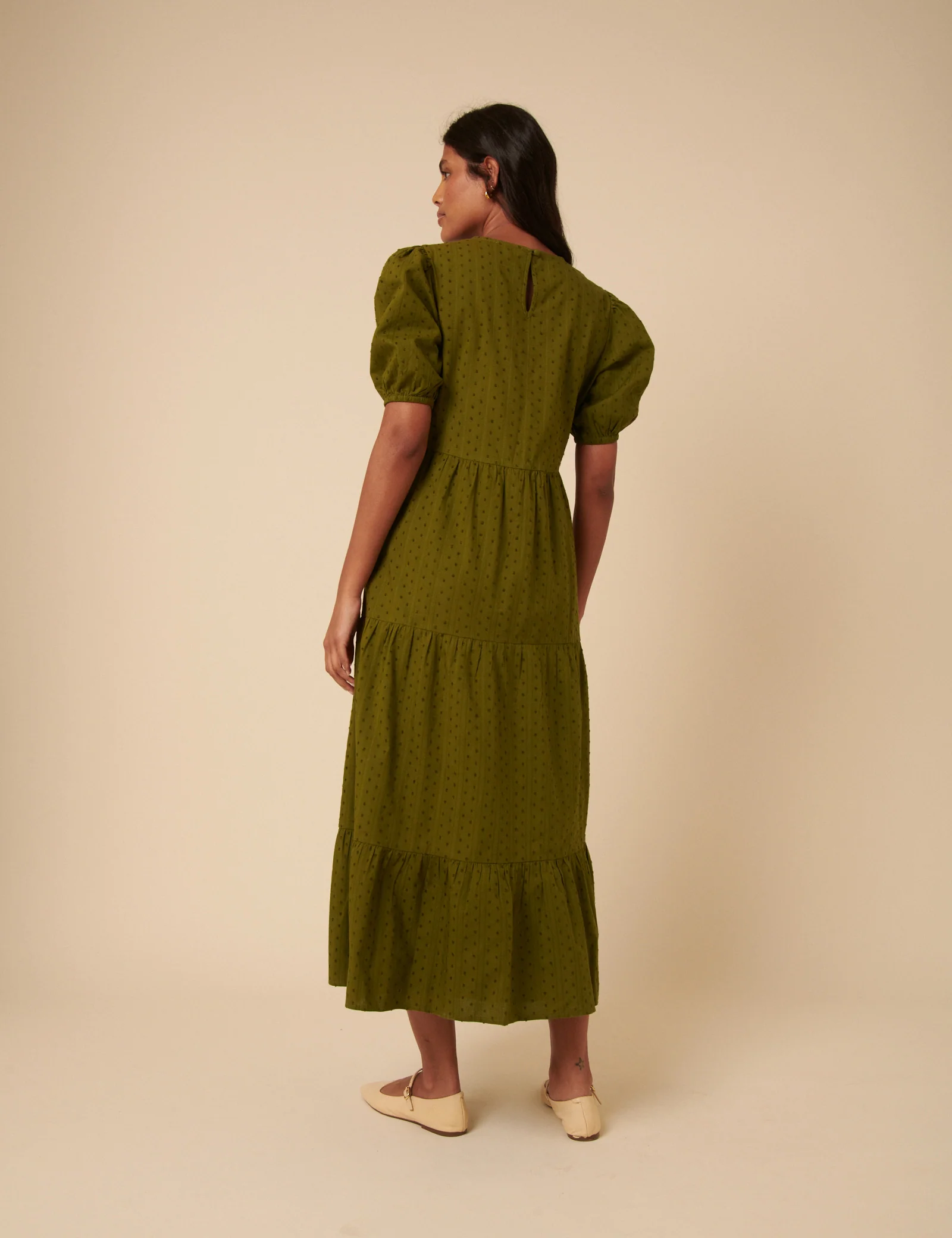 Green Spotty Puff Sleeve Betty Midi Dress - Image 5