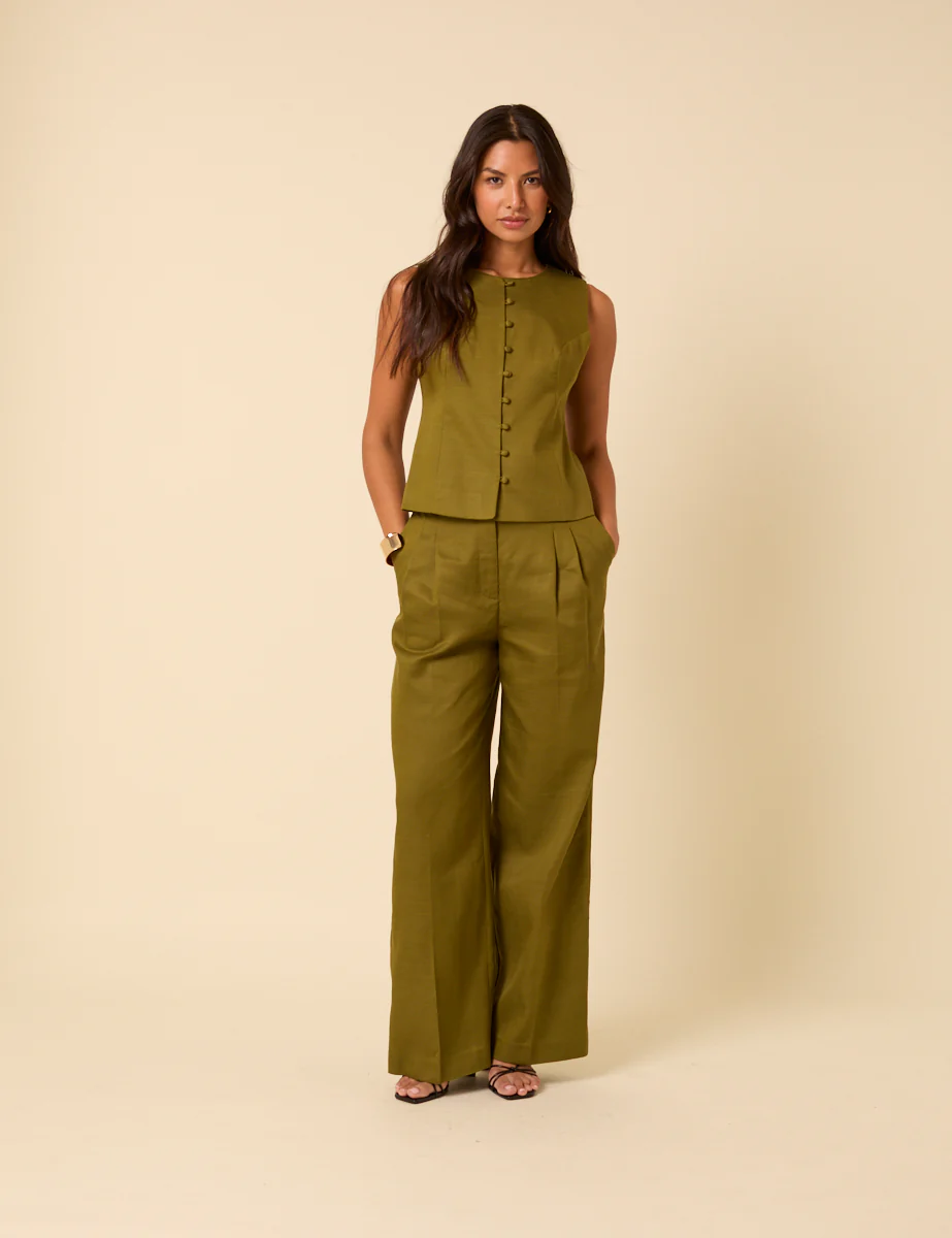 Green Tailored Wide Leg Trousers - Image 2