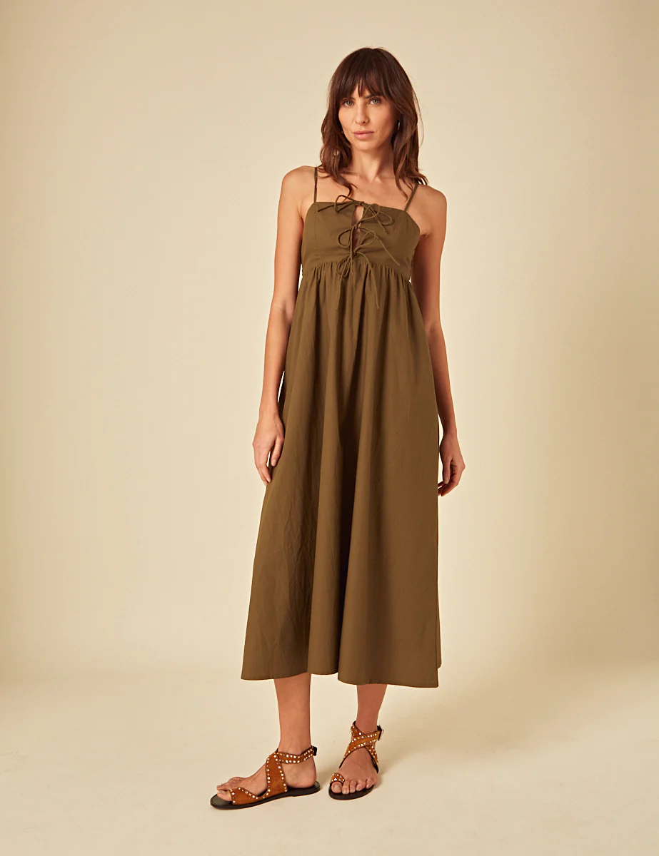 Green Tie Front Aspen Midi Smock Dress - Image 2