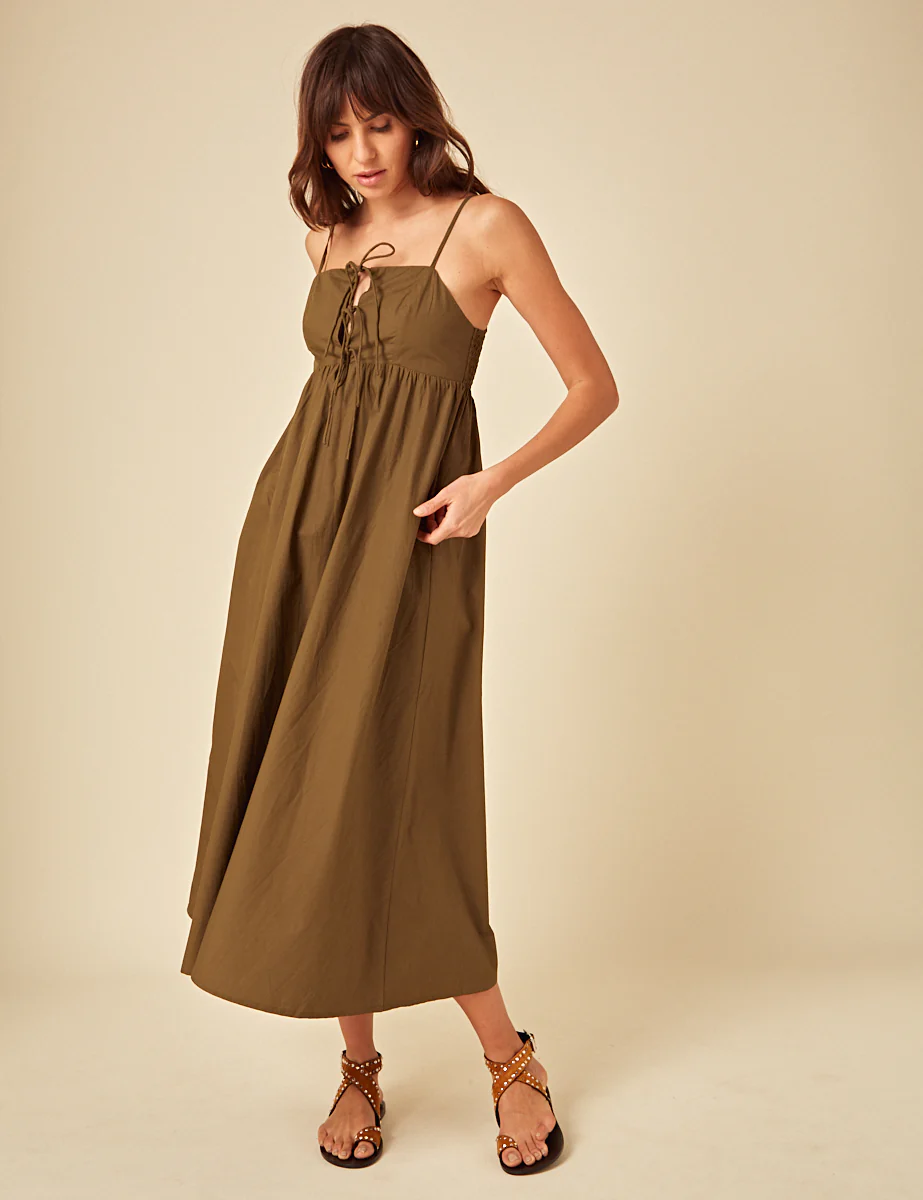 Green Tie Front Aspen Midi Smock Dress - Image 4