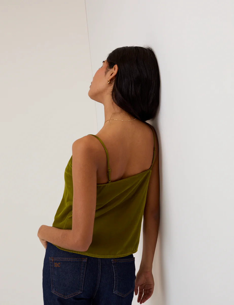 Green Velvet Cowl Neck Cami Top - Image 2