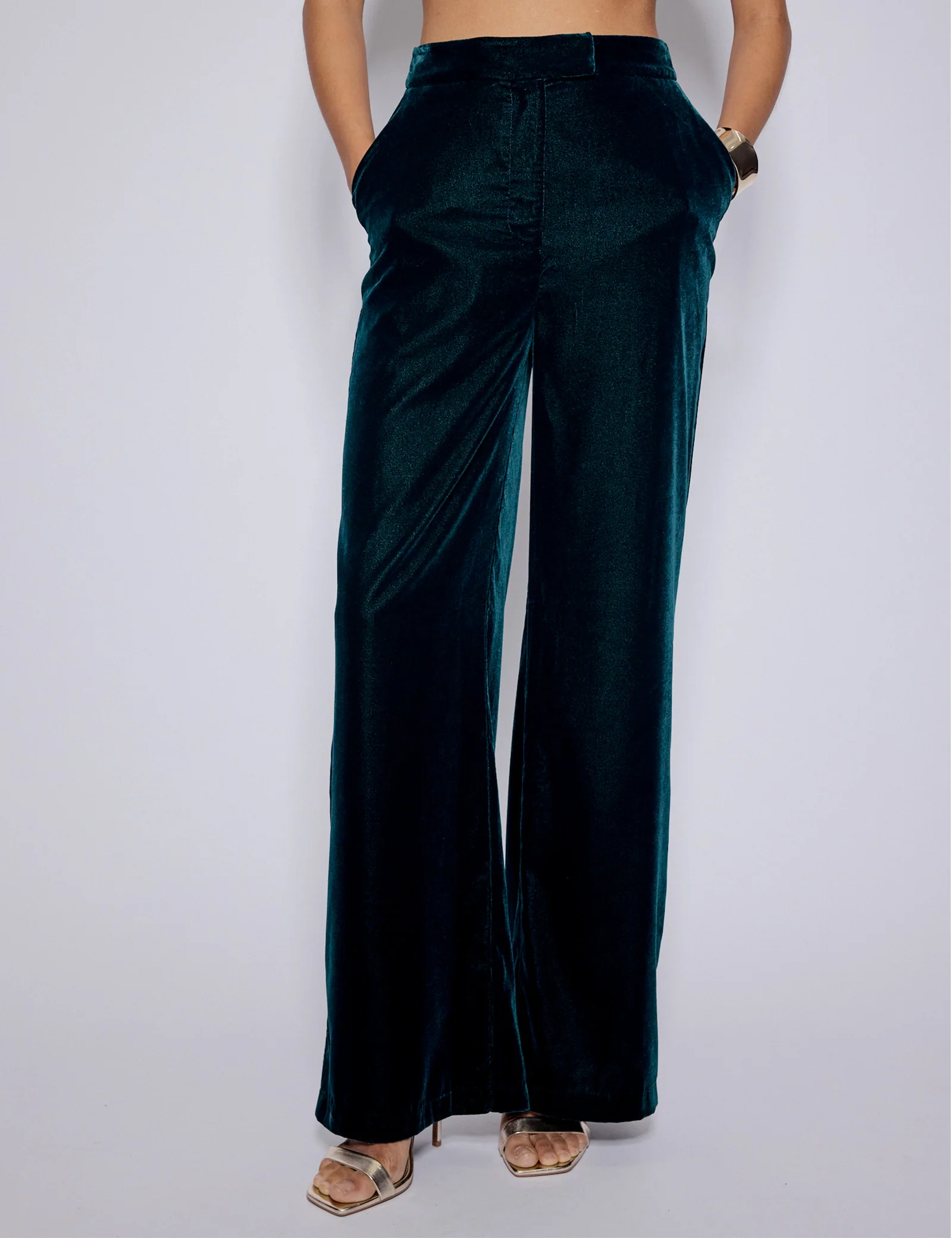 Green Velvet Straight Leg Trousers - Image 2