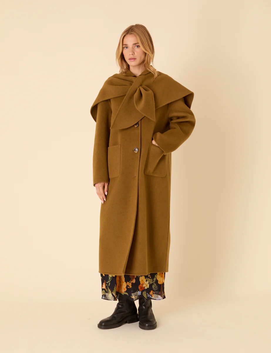 Green Wool-blend Scarf Shawl Coat - Image 3