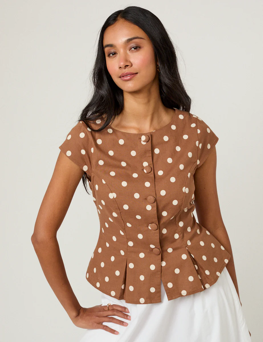 Brown Polka Dot Tailored Top - Image 4