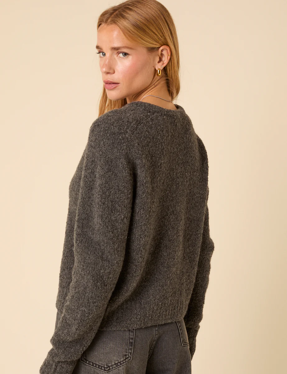 Grey Wool Blend Boucle Cardigan - Image 4