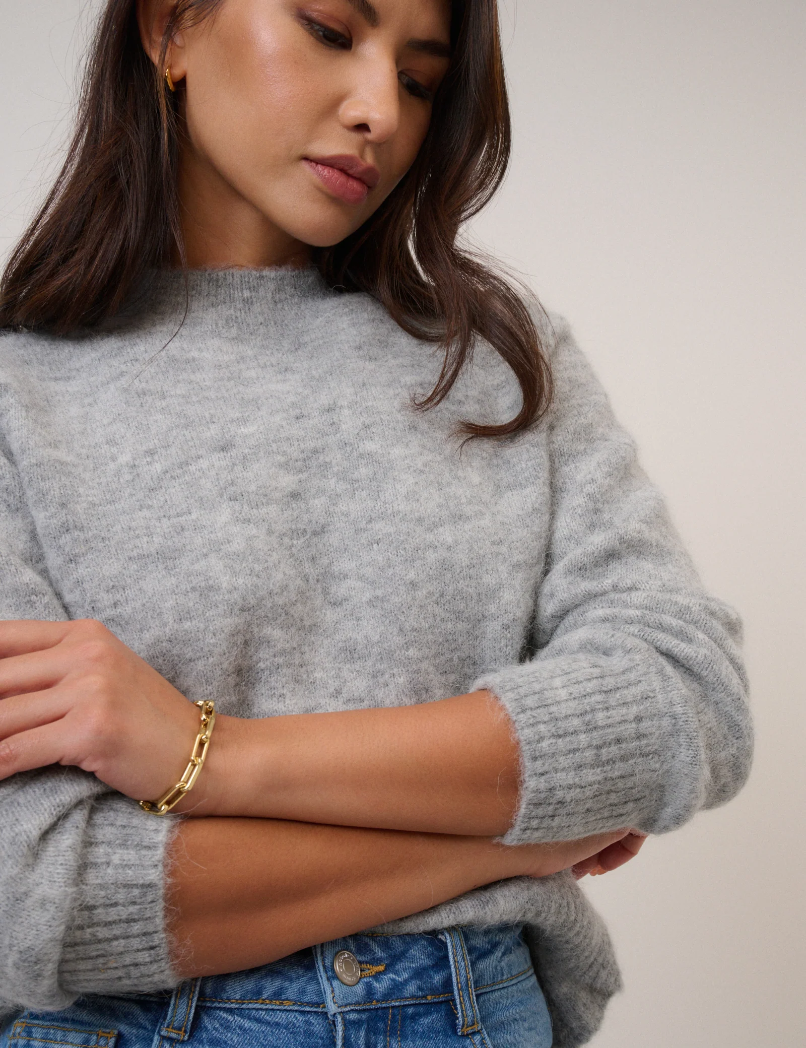 Grey Funnel Neck Knitted Jumper - Image 5