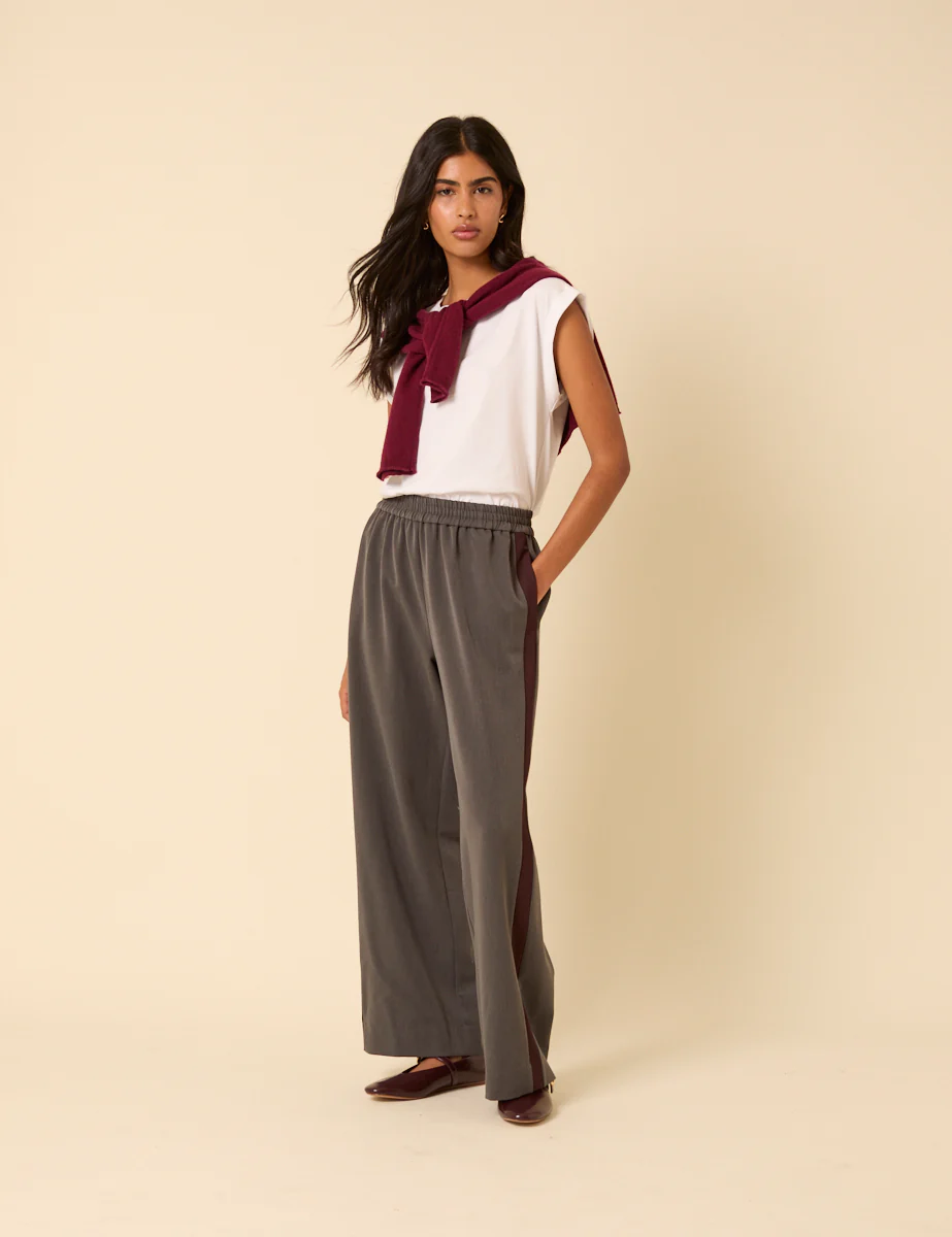 Grey Side Striped Relaxed Trousers - Image 3