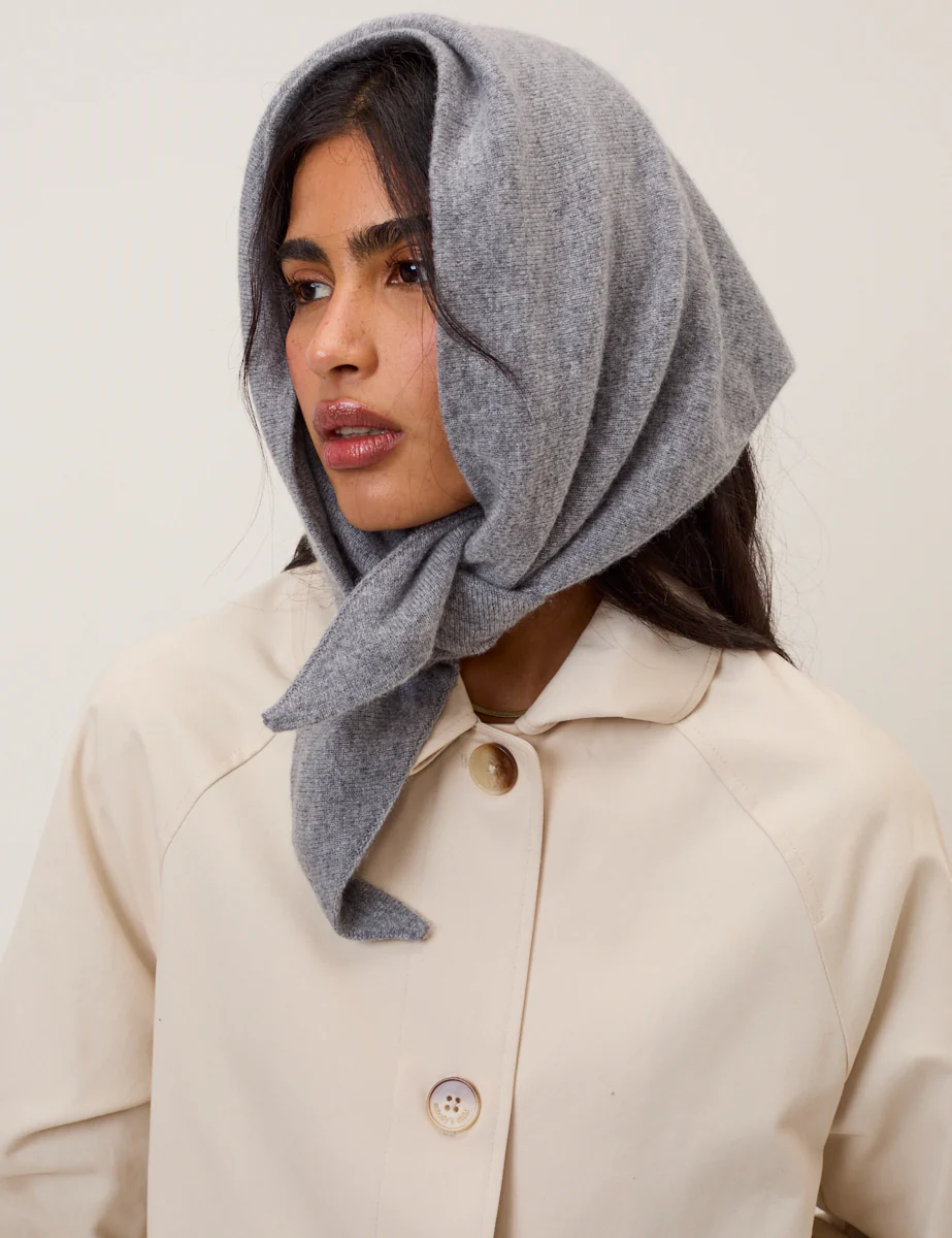 Grey Knitted Triangle Scarf - Image 4