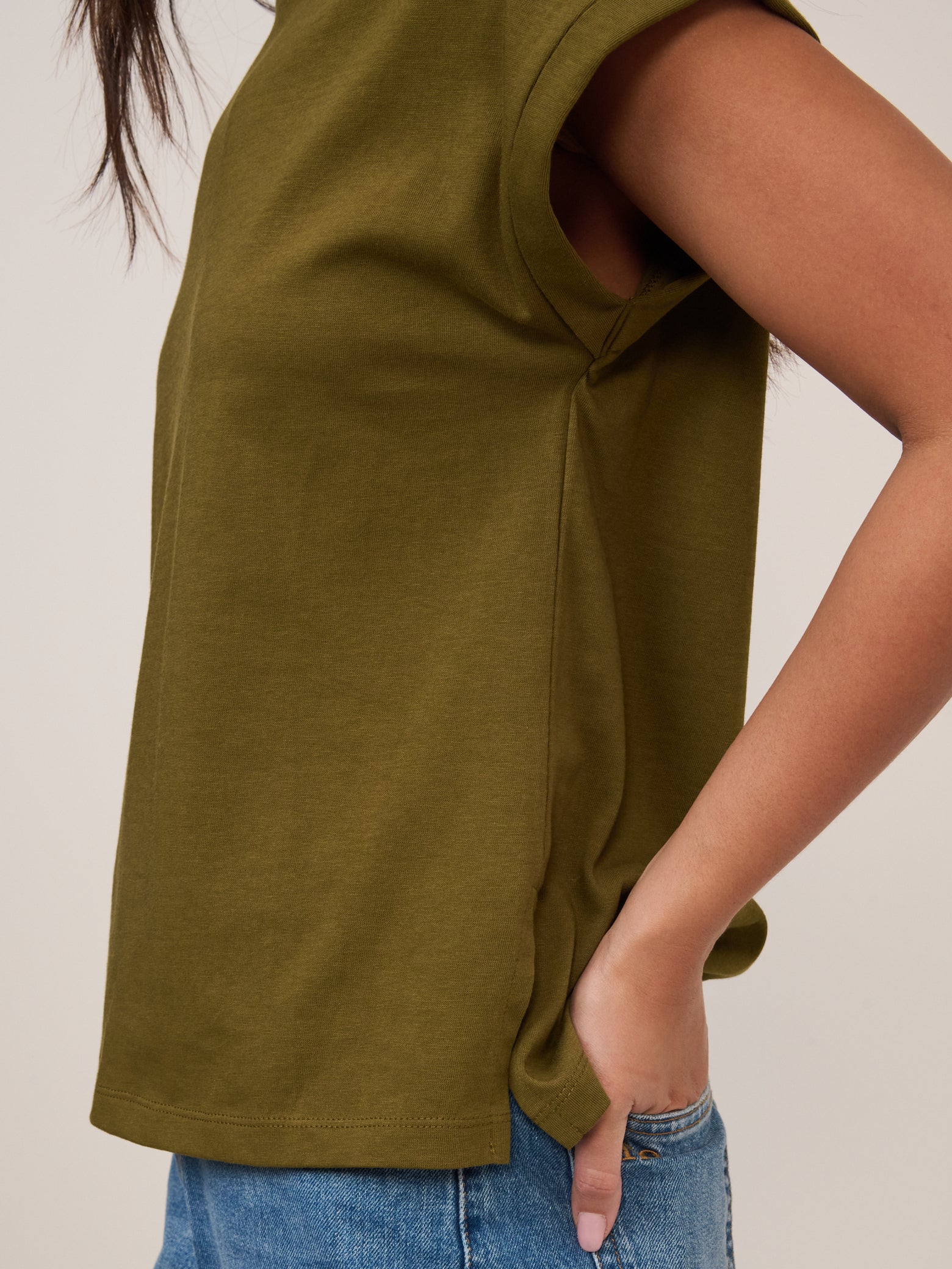Khaki Geen Cap Sleeve T-Shirt - Image 4