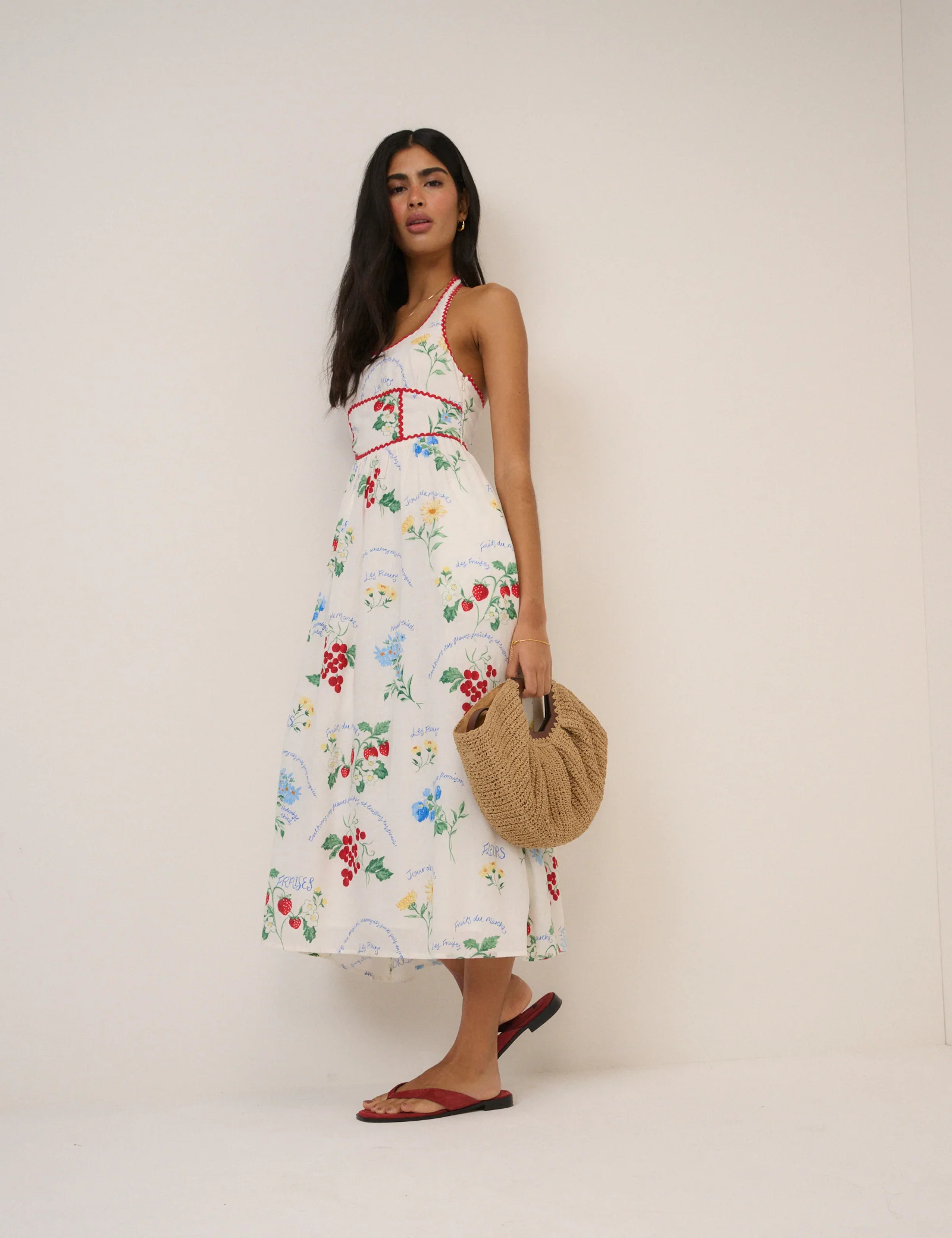 White Printed Halter Neck Hallie Midi Dress - Image 5