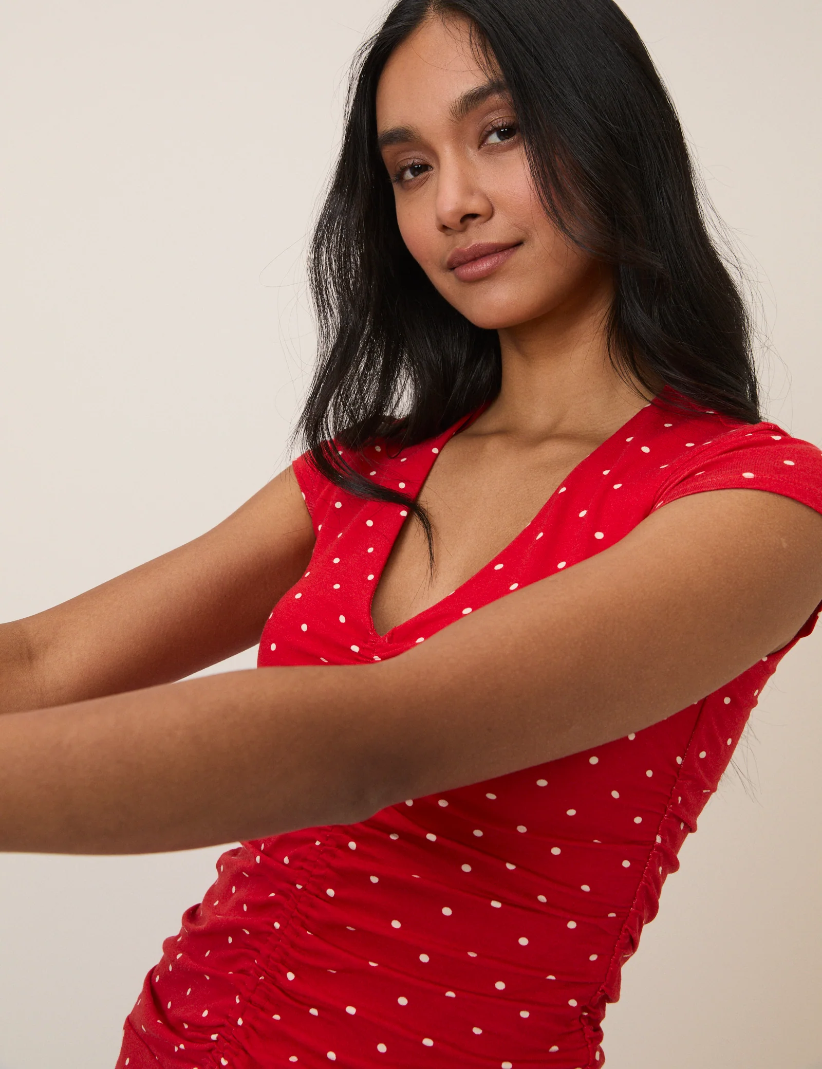 Red Polka Dot Harley Jersey Mini Dress - Image 4