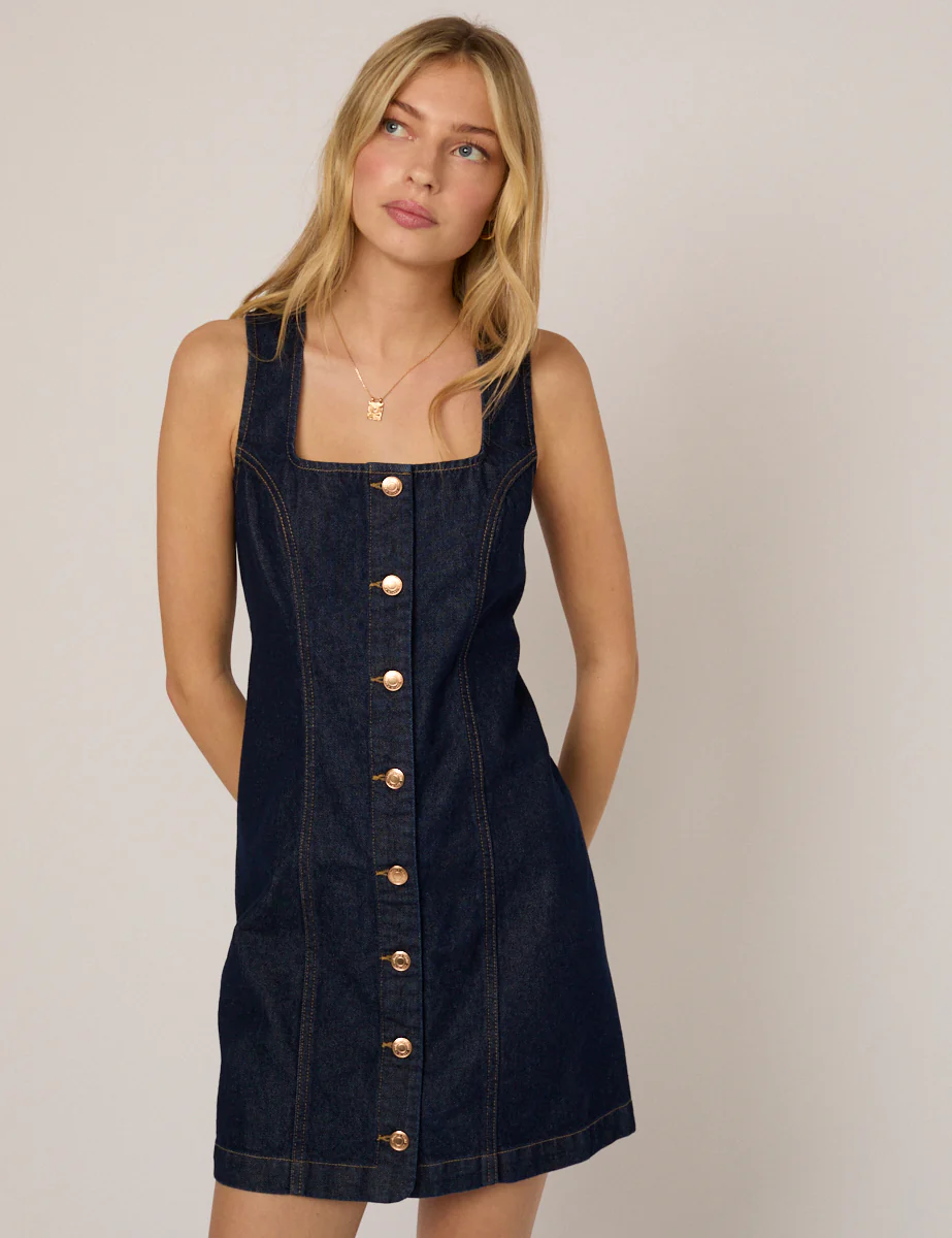 Dark Denim Fitted Mini Dress - Image 3