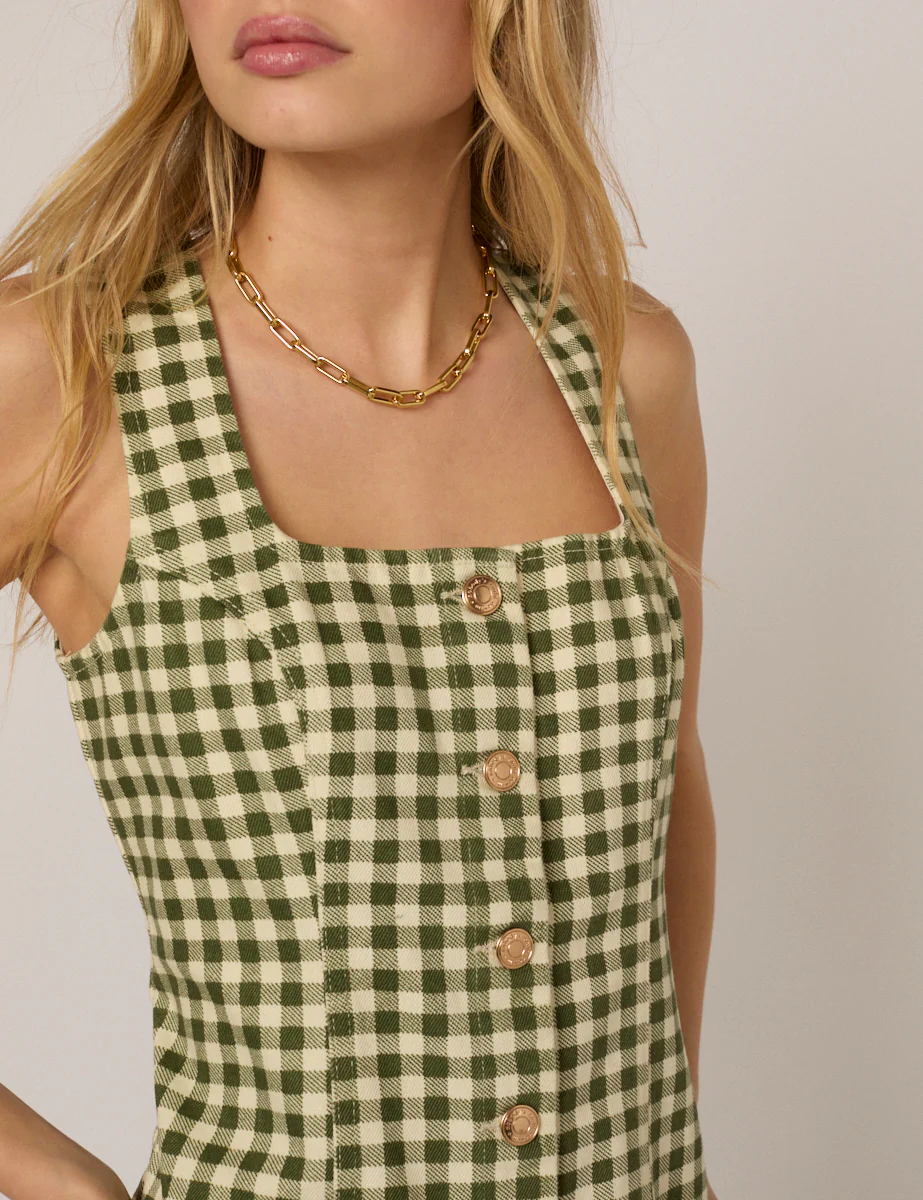 Green Gingham Harvey Fitted Mini Dress - Image 3