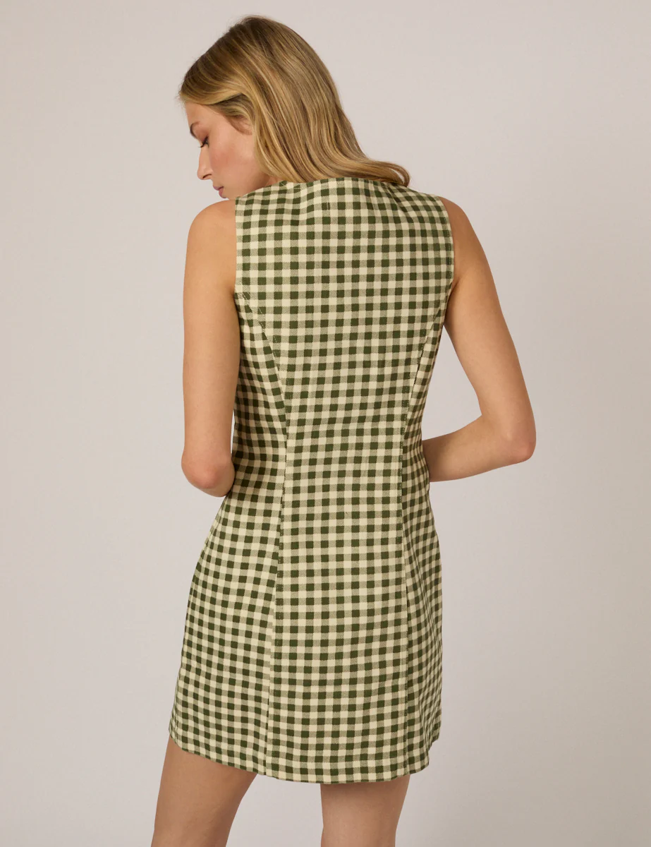 Green Gingham Harvey Fitted Mini Dress - Image 5