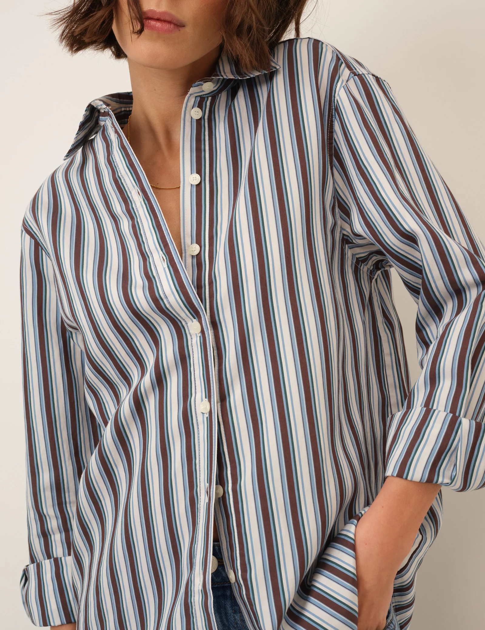 Blue And Brown Relaxed Striped Shirt - Image 2