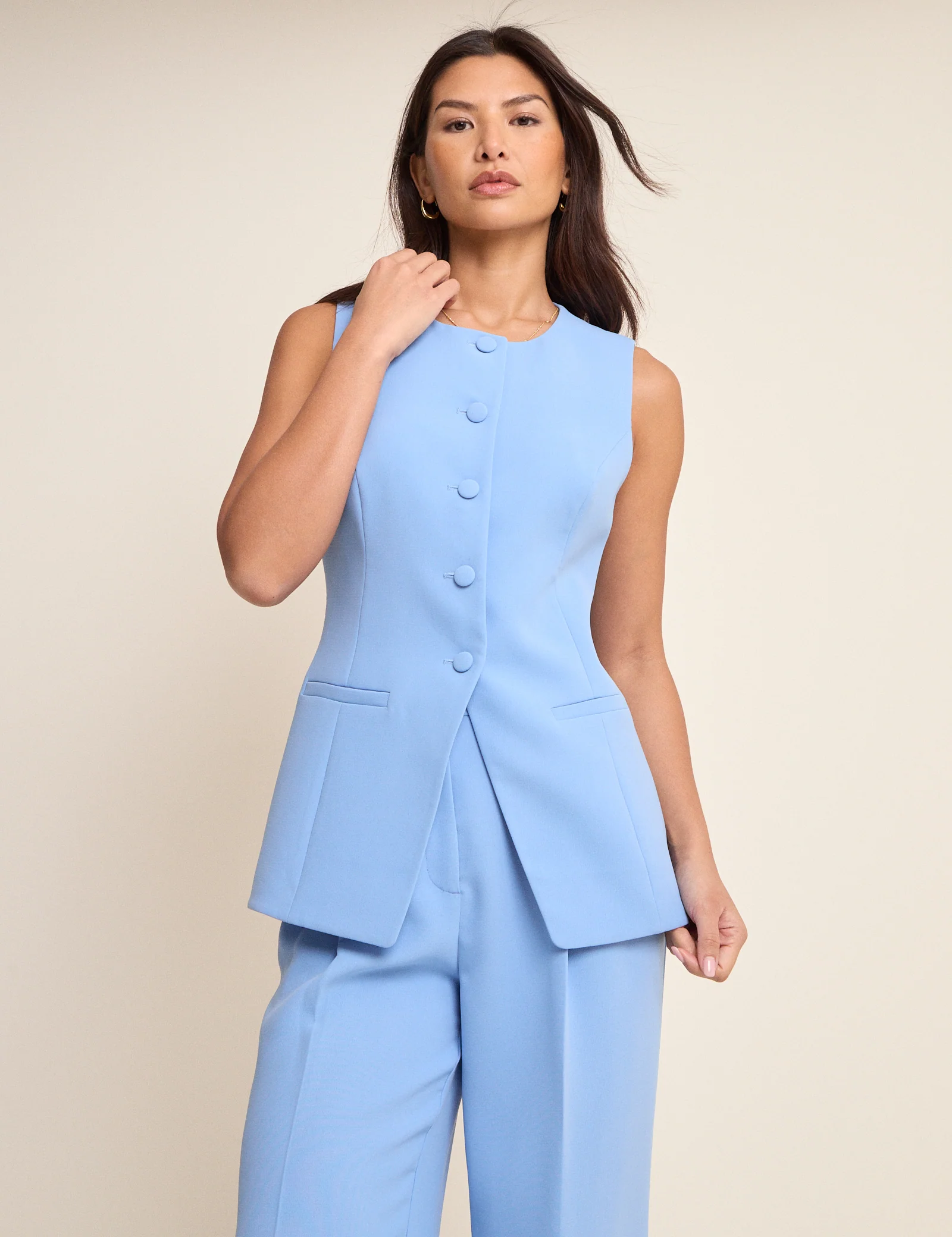 Blue Longline Crew Neck Waistcoat - Image 4