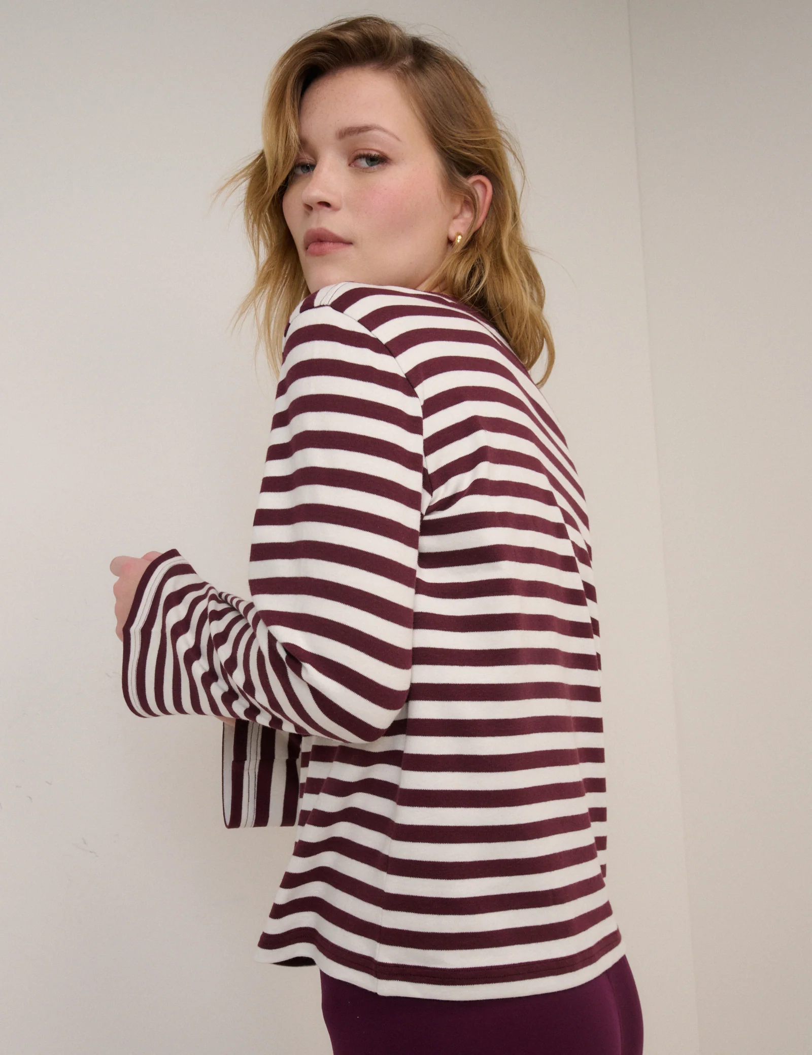 Burgundy Striped Long Sleeve T-Shirt - Image 5