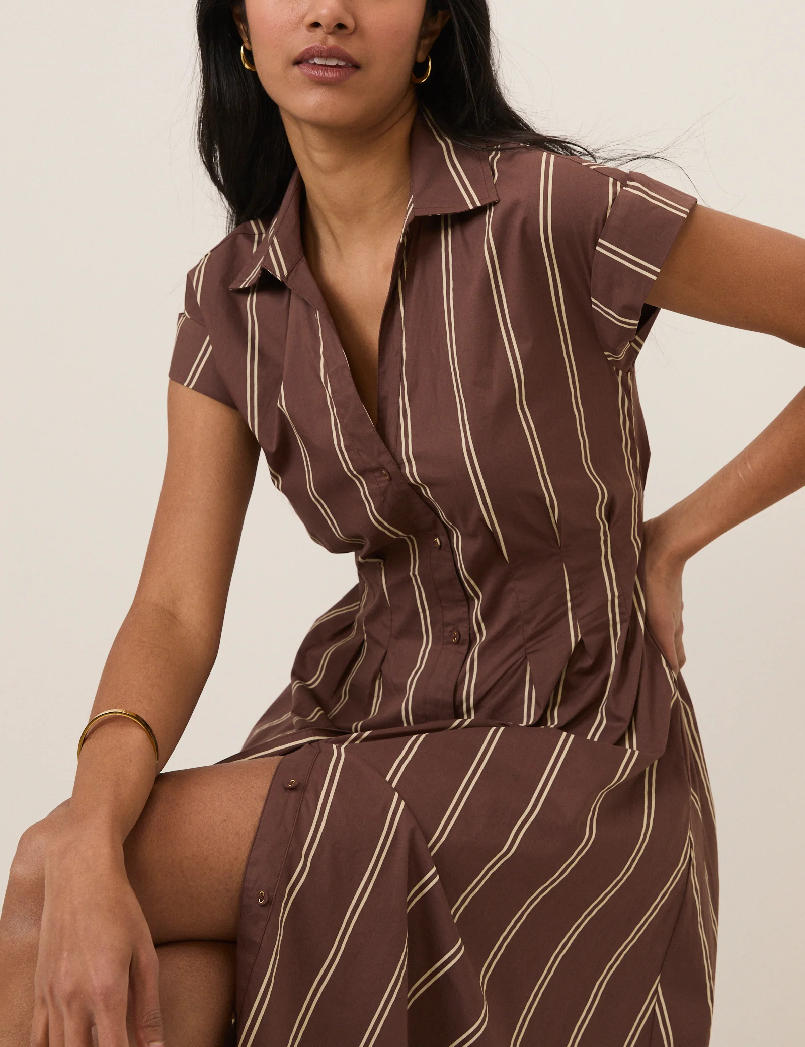 Brown Pinstripe Jane Shirt Dress - Image 3