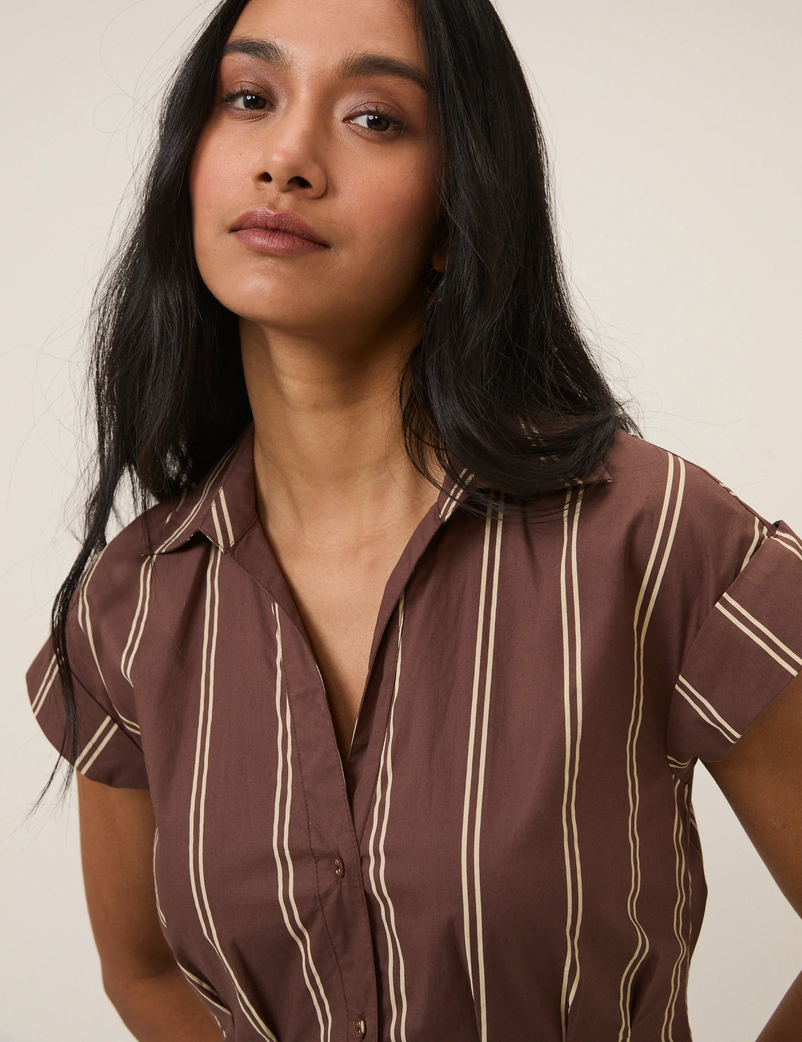 Brown Pinstripe Jane Shirt Dress - Image 5