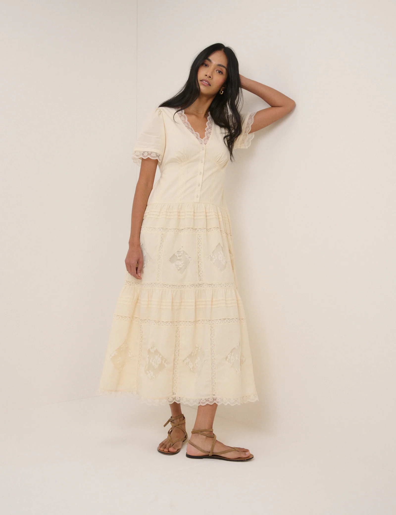 Cream Lace Trim Jasmine Midi Dress - Image 3