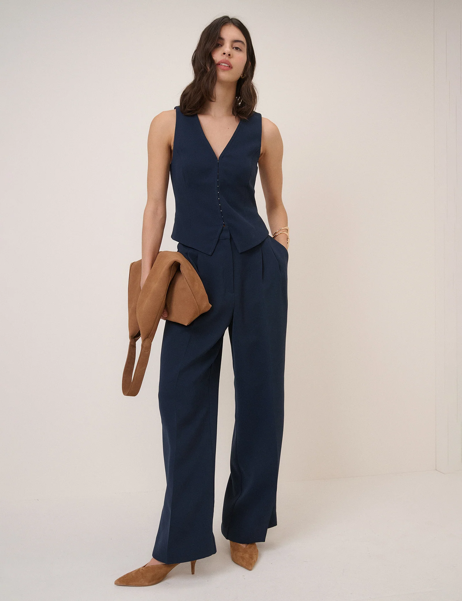 Navy Wide Leg Jax Crepe Trousers - Image 2
