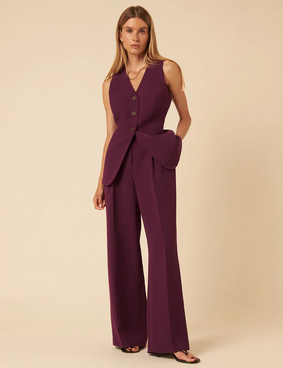 Burgundy Jax Crepe Trousers - Image 4