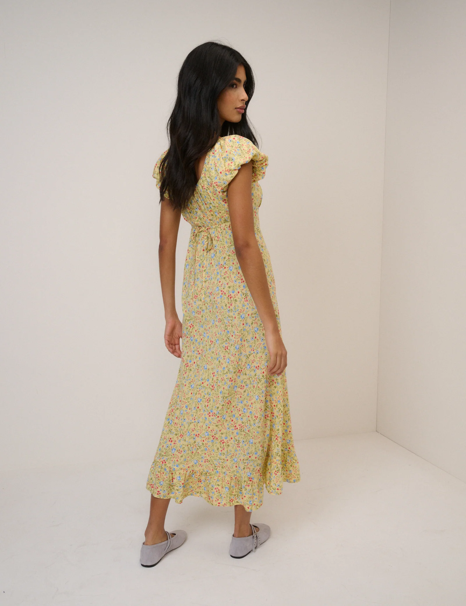 Butter Yellow Ditsy Floral Jemima Midi Dress - Image 6